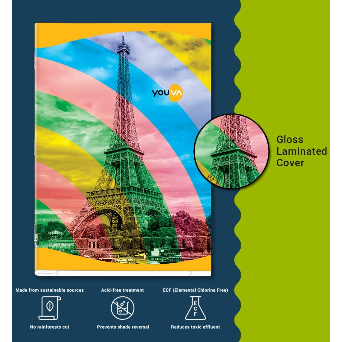 Navneet Youva | Rainbow Design | Soft Bound | Long Book | 21 Cm X 29.7 Cm | Single Line | 140 Pages | Pack Of 12