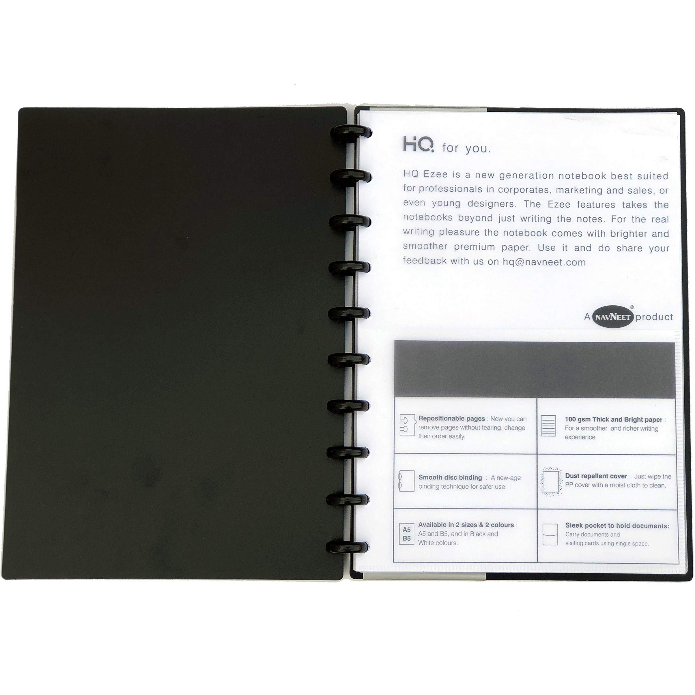 Navneet Youva Hq | Black Ezee Disc Notebook For Personal And Office Use | Single Line | B5 Size - 25 Cm X 17 Cm| Black | 120 Pages