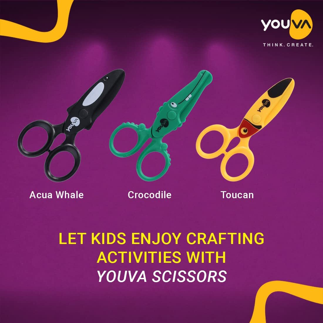 Navneet Youva | Scissors Assorted Shapes - Age Group 6-9 Years | Safe For Kids | Pack Of 1 | 3 Shapes - Crocodile, Acua Whale, Toucan | Pack Of 2