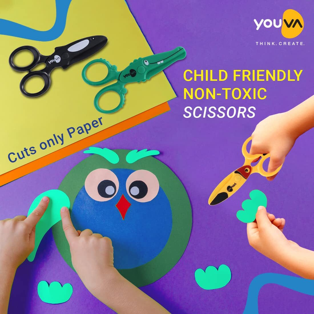 Navneet Youva | Scissors Assorted Shapes - Age Group 6-9 Years | Safe For Kids | Pack Of 1 | 3 Shapes - Crocodile, Acua Whale, Toucan | Pack Of 2