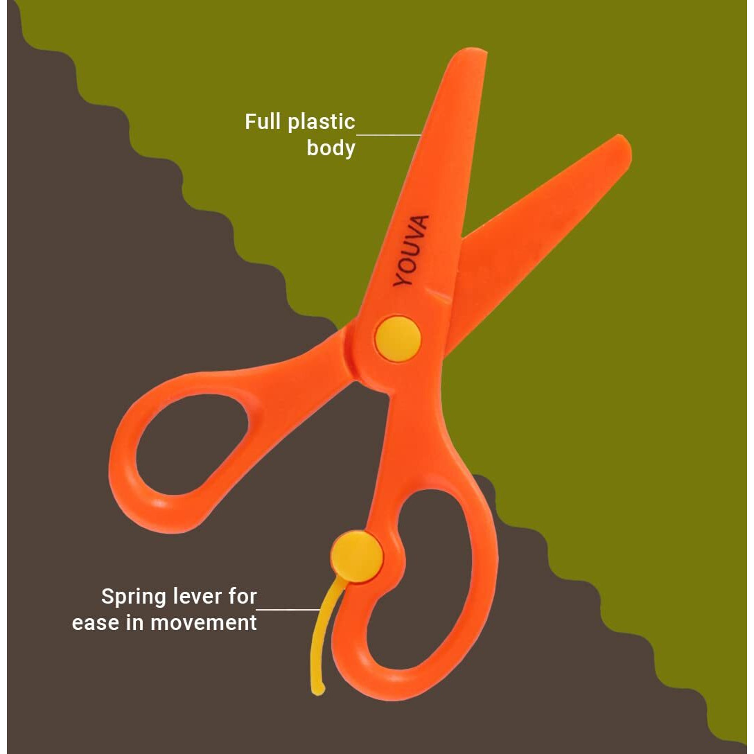 Youva Navneet | Scissors Assorted Colour For Smaller Kids | Pack Of 1 | 3 Colours - Green, Orange, Blue | Safe For Kids Of The Age Group 3-6 Years | Pack Of 2