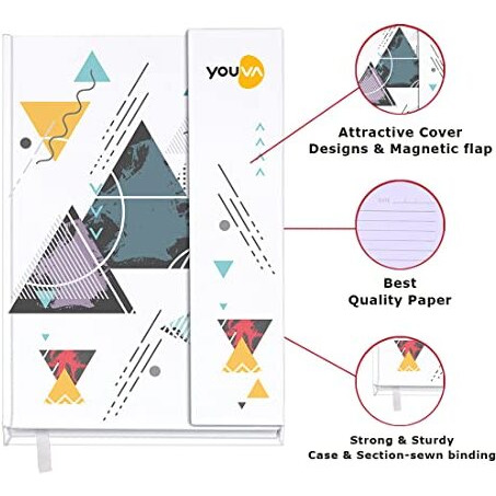 Youva Navneet | Case Bound Office Note Book Journal With Magnetic Cover, Easy To Carry | Note Down Your Important Information | A6 Size - 10.5 Cm X14.8 Cm | Single Line | 160 Pages| Pack Of.