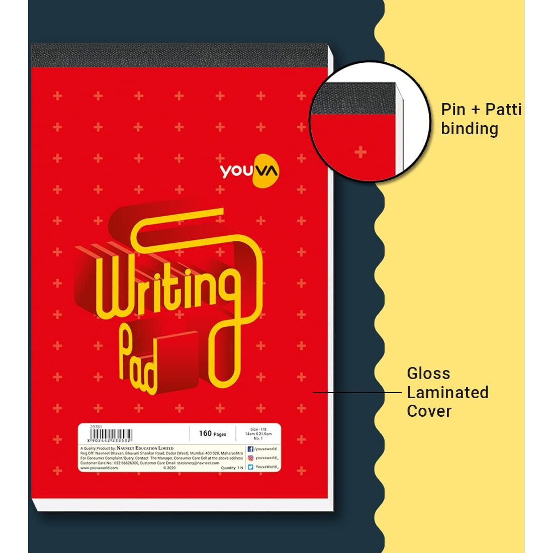 Youva Navneet Patti Bound Writing Pad | Compact Notebook | 18 X 21.5 Cm | Single Line | 160 Pages | Pack Of 6