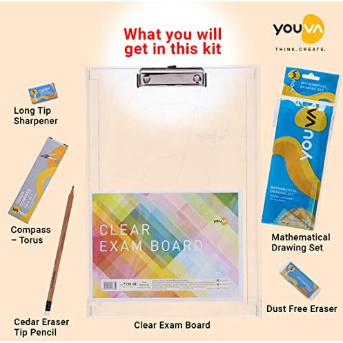 Navneet Youva | Exam Kit Contains Pencil, Mathematical Drawing Set, Sharpener, Dust Free Eraser, And Torus Compass For Student Gift, Multicolor
