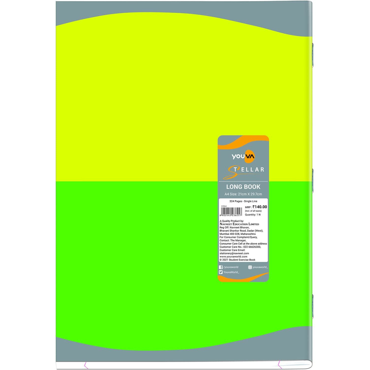 Youva Navneet Stellar | Soft Bound Long Book | A4 Size 21 Cm X 29.7 Cm | Single Line | 324 Pages | Pack Of 2| Pack Of 2