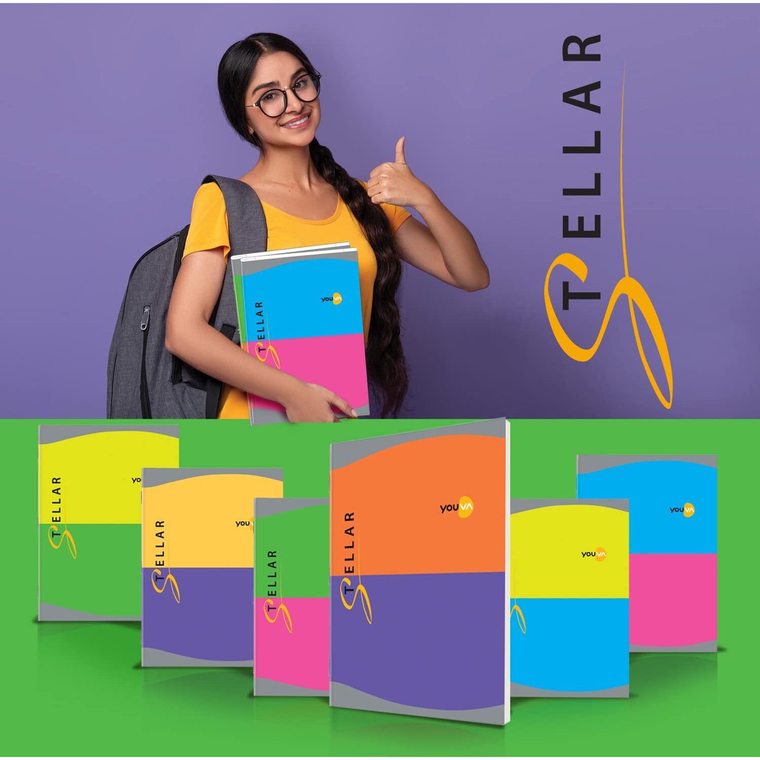 Youva Navneet Stellar | Soft Bound Long Book | A4 Size 21 X 29.7 Cm | Single Line | 388 Pages | Pack Of 2