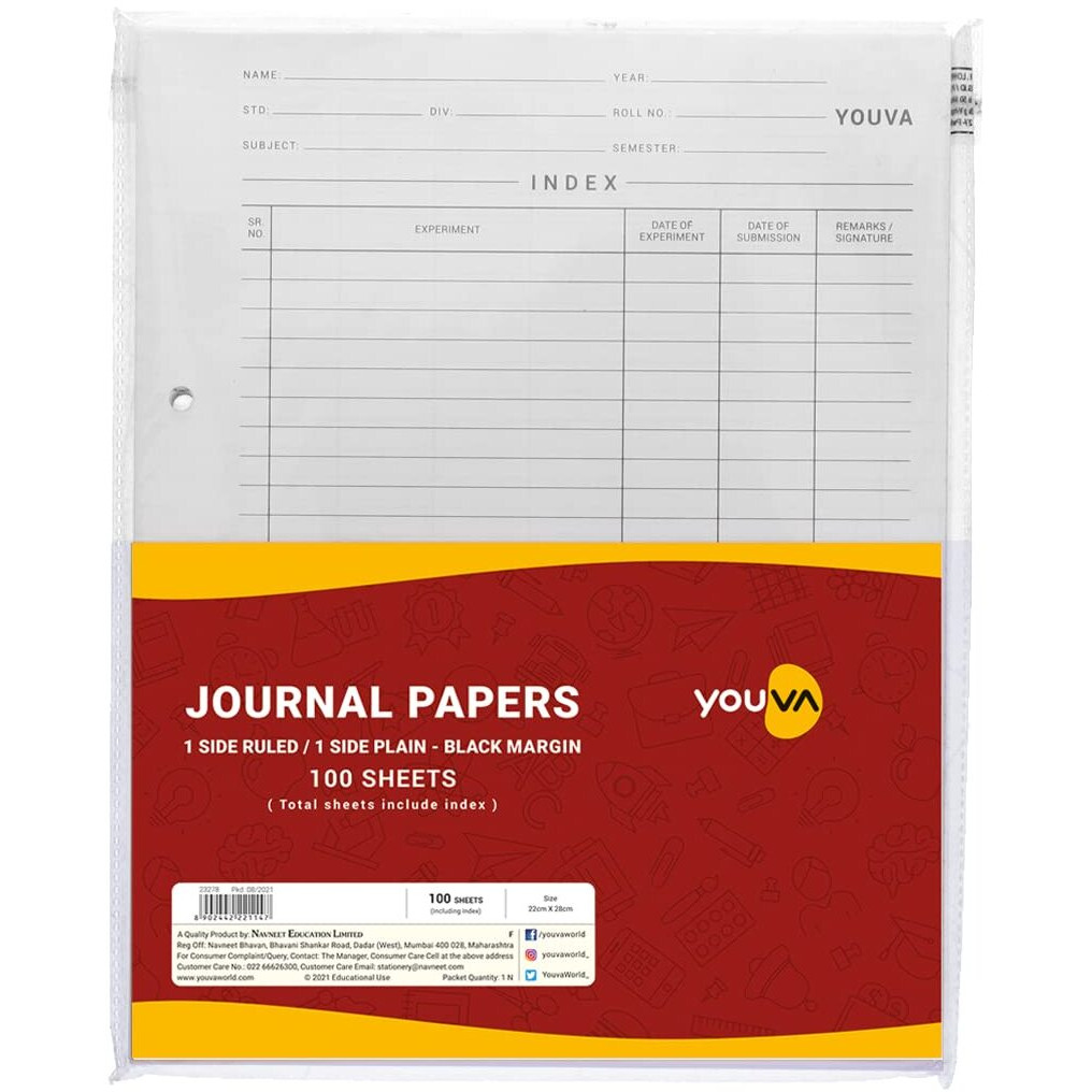 Navneet Youva | Journal Paper With Black Margin For Students And Office Executives | 22Cm X 28Cm | 1 Side Ruled / 1 Side Plain | 100 Sheets