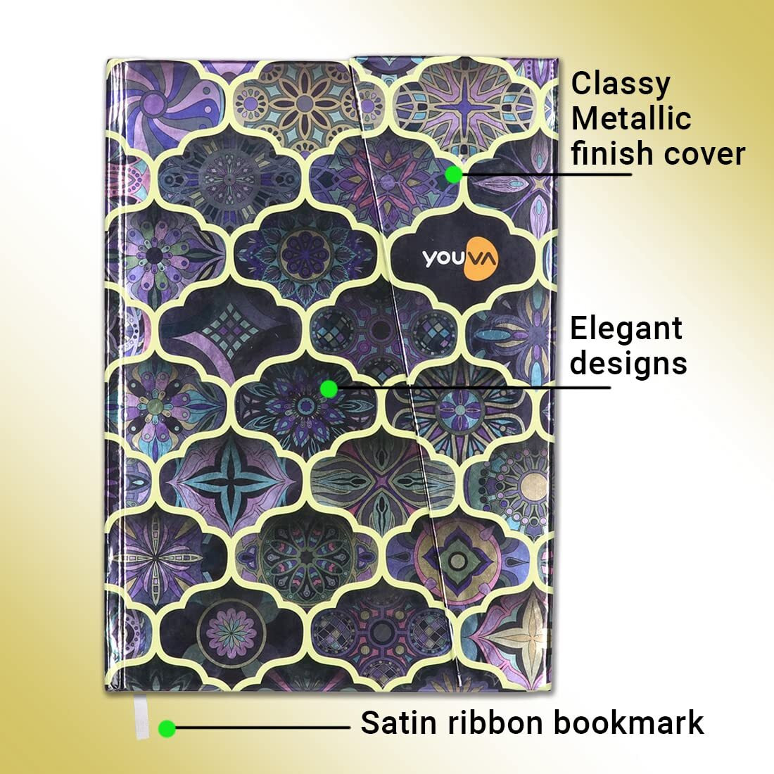 Navneet Youva | Metallica Design With Magnetic Case Bound Notebook | A5 Size - 14.8 X 21 Cm | Single Line | 192 Pages | Assorted Design