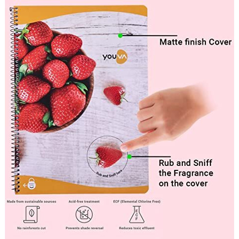 Navneet Youva | Rub N Sniff | Spiral Long Book With Fragrance For Students And Executives | Spiral Bound With Safety Lock | A4 Size - 21 X 29.7 Cm | Single Line | 172 Pages | Pack Of 1