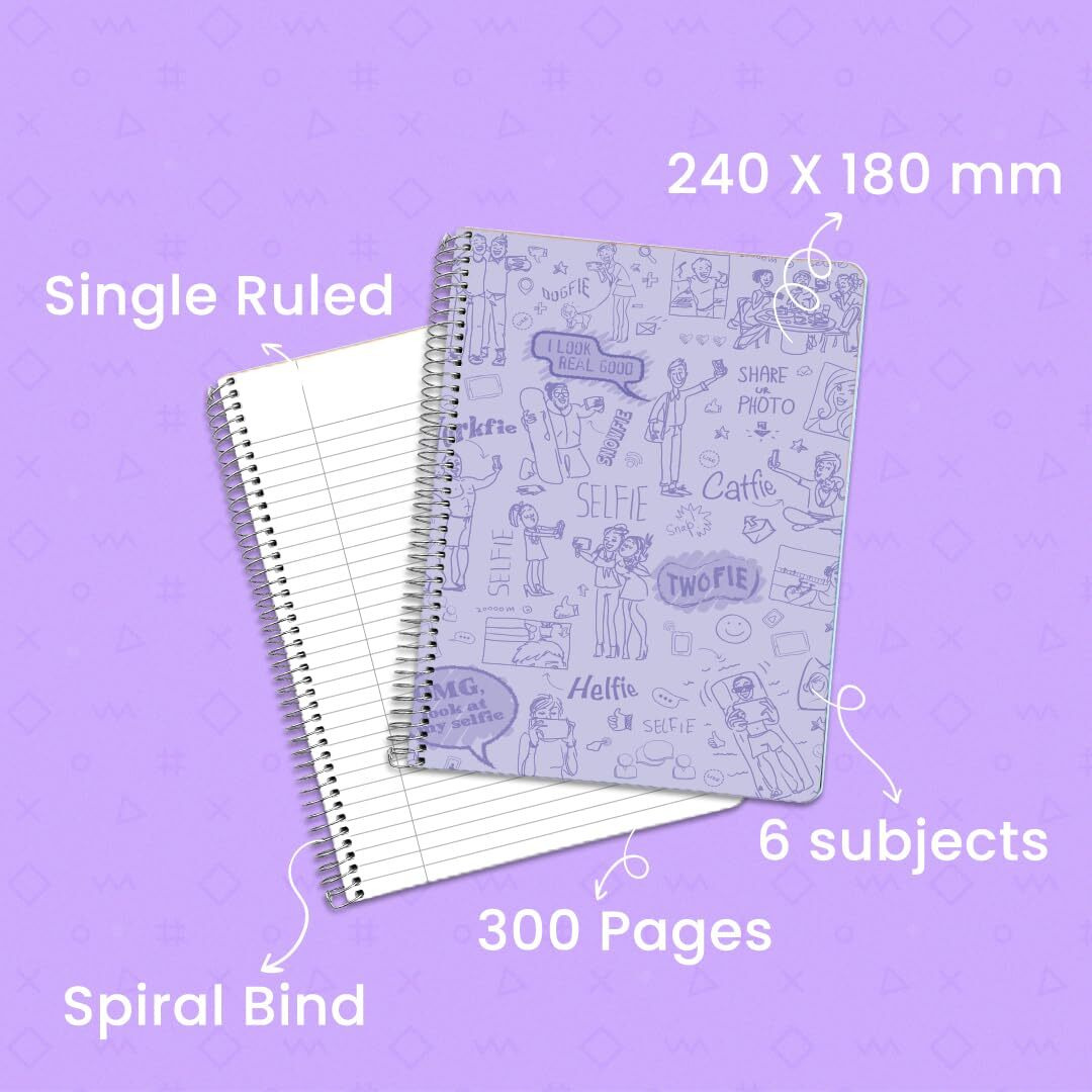 Classmate Pulse 6 Subject Notebook - Single Line, 300 Pages, Spiral Binding, 240Mm*180Mm
