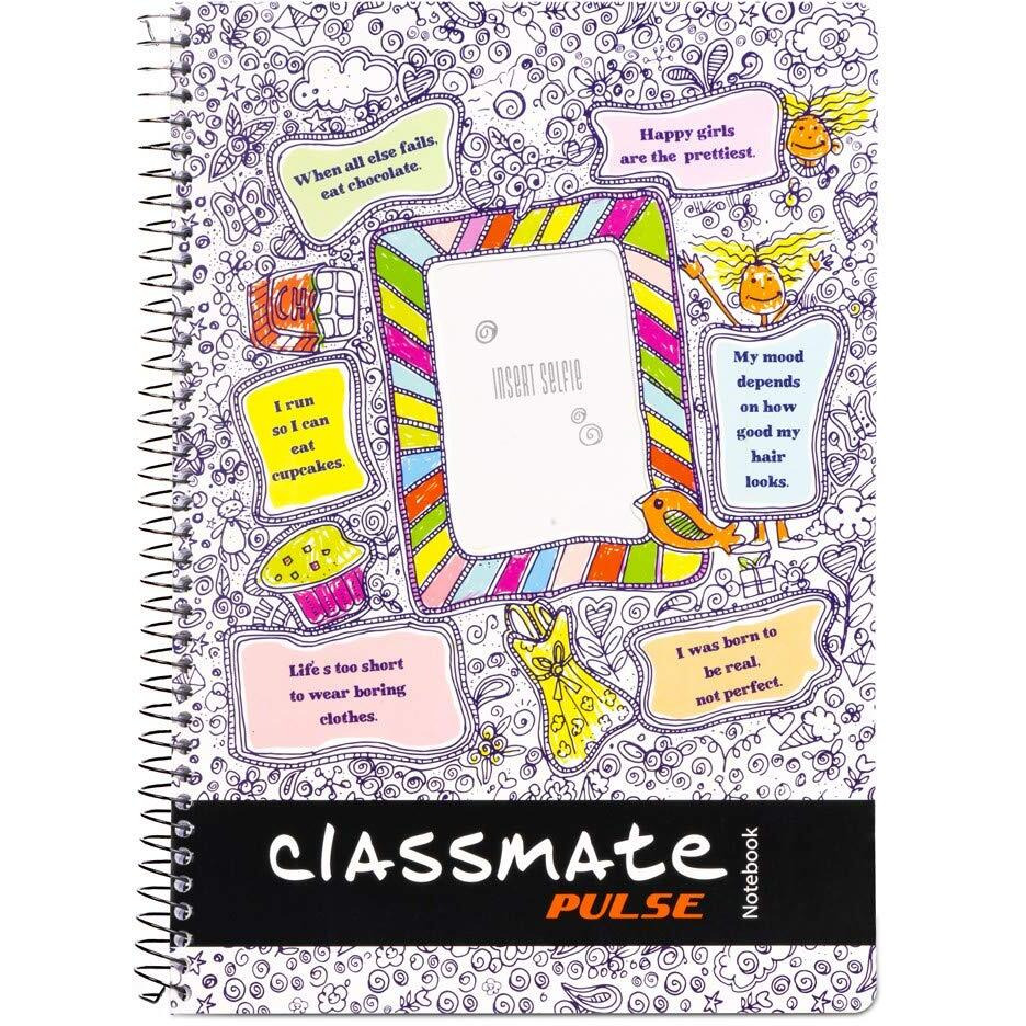 Classmate 2100136 Soft Cover 1 Subject Spiral Binding Selfie Notebook, Single Line, 180 Pages