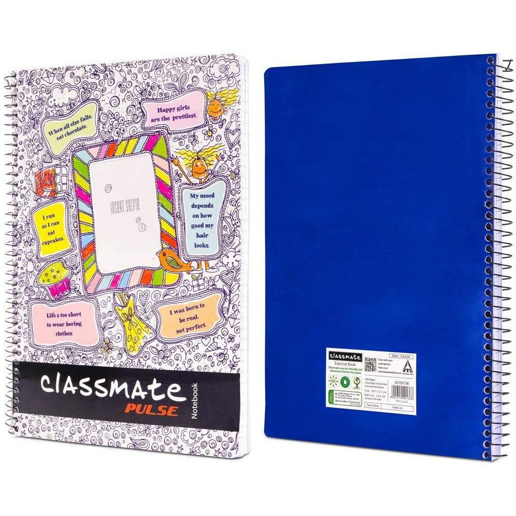 Classmate 2100136 Soft Cover 1 Subject Spiral Binding Selfie Notebook, Single Line, 180 Pages