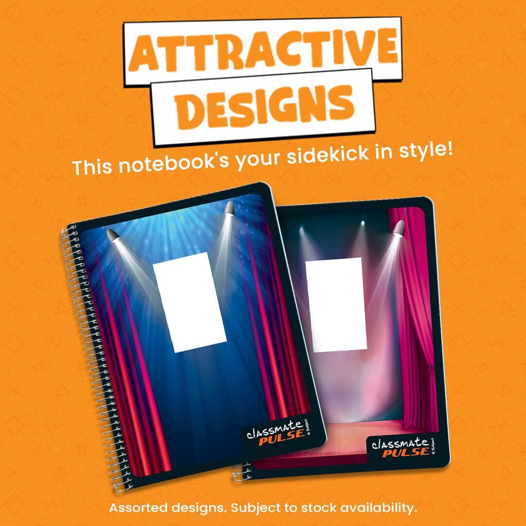 Classmate Pulse 6 Subject Notebook - 302 Pages | Single Line | Spiral Bound Notebook | Soft Cover