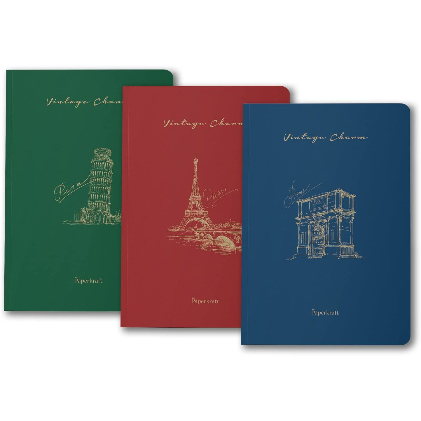 Paperkraft Vintage Series - Color Kraft With City Theme  210 Mm X 148 Mm,176 Pages, Unruled, Sewn & Perfect Bound, Pack Of 3