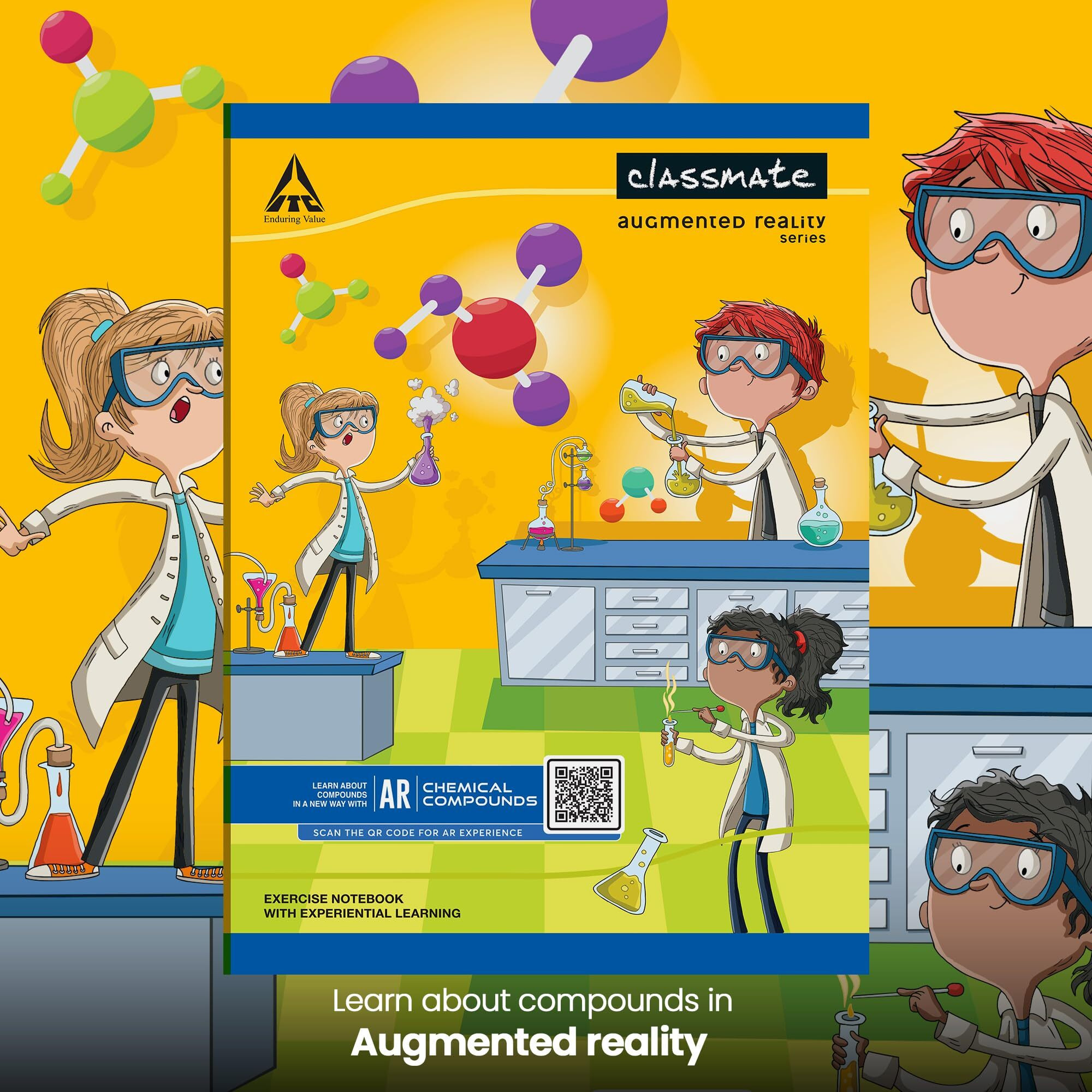 Classmate Augmented Reality Notebooks - 172 Pages | Pack Of 4 Short Size Ruled Notebooks For School Students | Immersive Ar Learning Experience | 24.0Cm X 18.0Cm | Single Line Ar Notebook