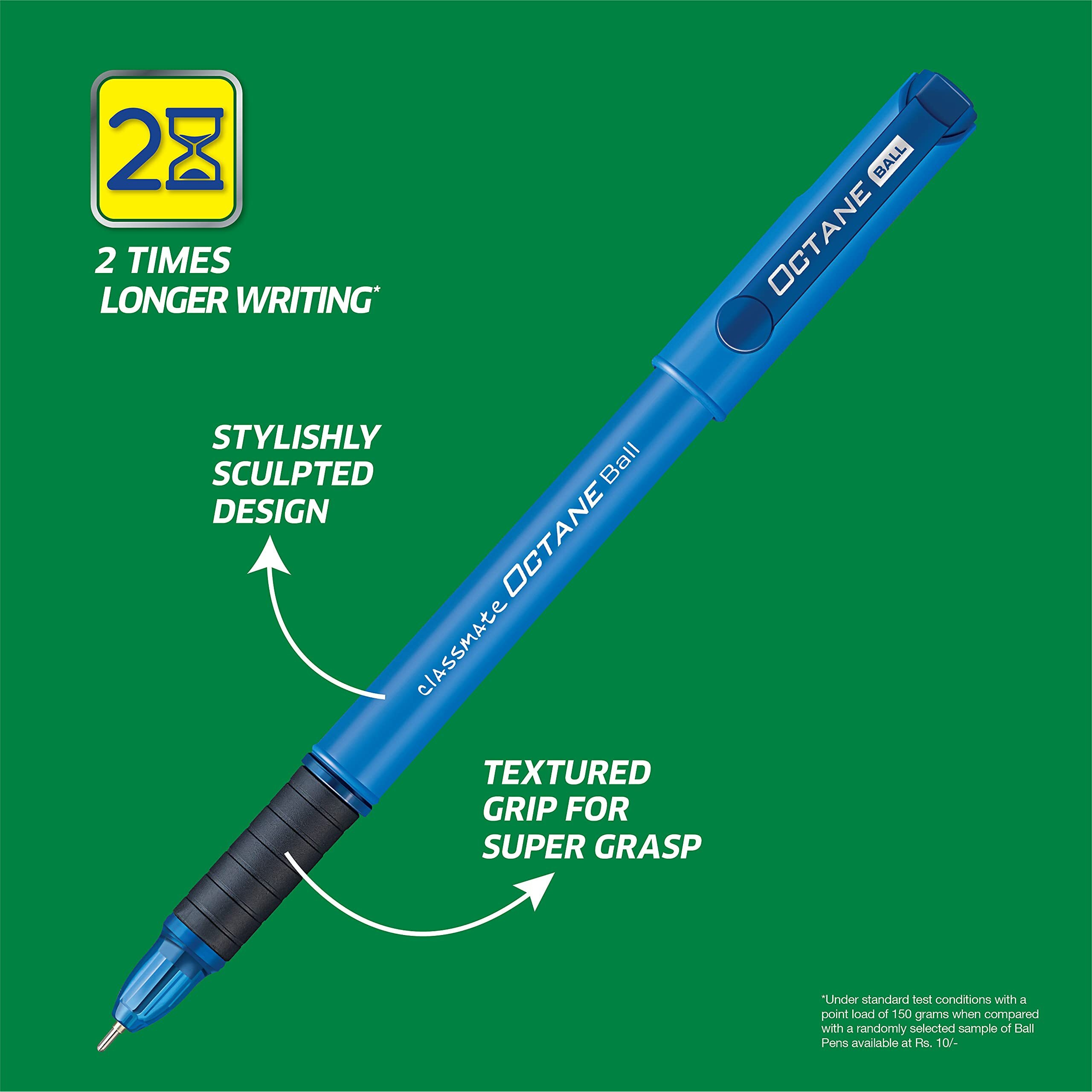 Classmate Octane- Blue Ball Pens (Pack Of 10) | Smooth & Fast Writing Ball Pens | Comfortable To Hold & Write|School & Office Stationery|Work From Home Essentials
