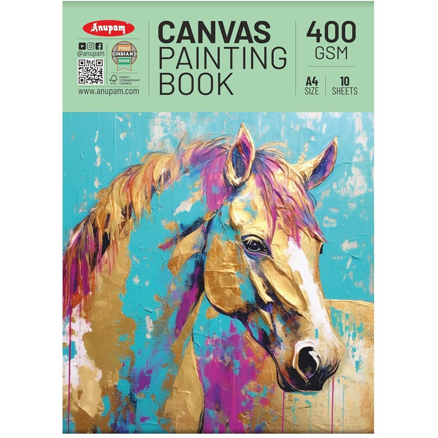 Anupam Canvas Pad Acrylic Gesso Primed Acid Free 400Gsm 10 Sheets For Acrylic Painting And Oil Painting (A4)