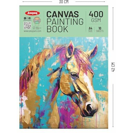 Anupam Canvas Pad Acrylic Gesso Primed Acid Free 400Gsm 10 Sheets For Acrylic Painting And Oil Painting (A4)