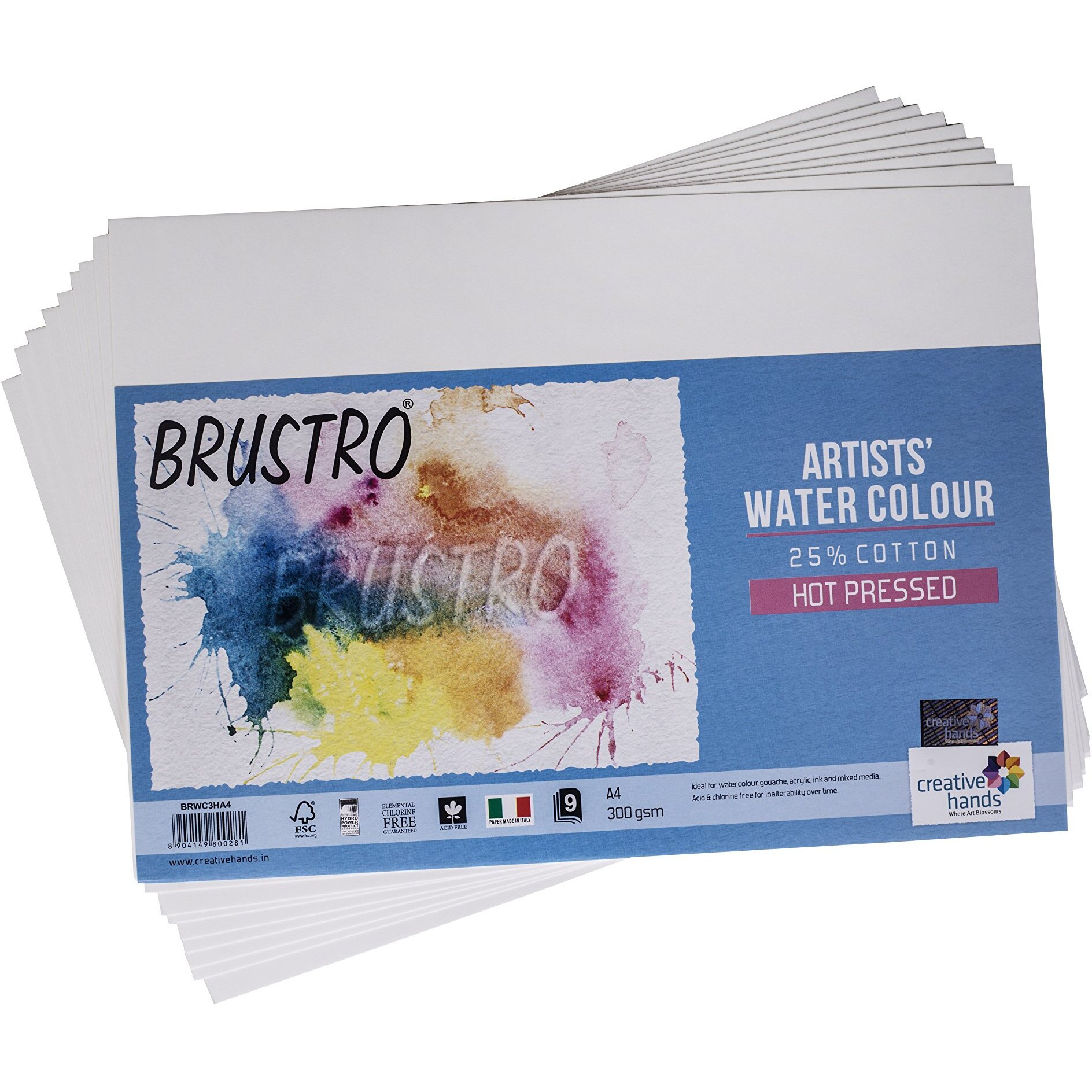 Brustro Artists 25% Cotton Watercolour Paper, Hot Pressed, 300 Gsm,Size-A4 Pack Of 18 Sheets| Ideal For Watercolor,Acrylic,Gouache,Charcoal,Graphite,Ink & Other Mixed Media