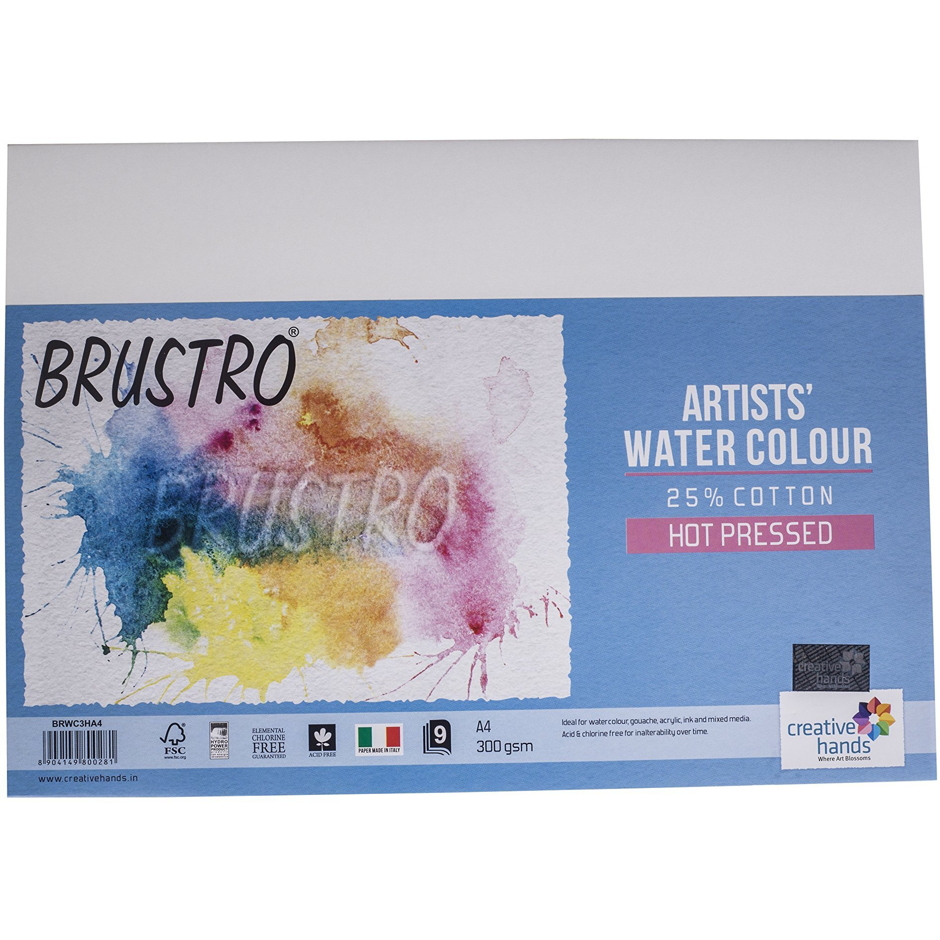 Brustro Artists 25% Cotton Watercolour Paper, Hot Pressed, 300 Gsm,Size-A4 Pack Of 18 Sheets| Ideal For Watercolor,Acrylic,Gouache,Charcoal,Graphite,Ink & Other Mixed Media