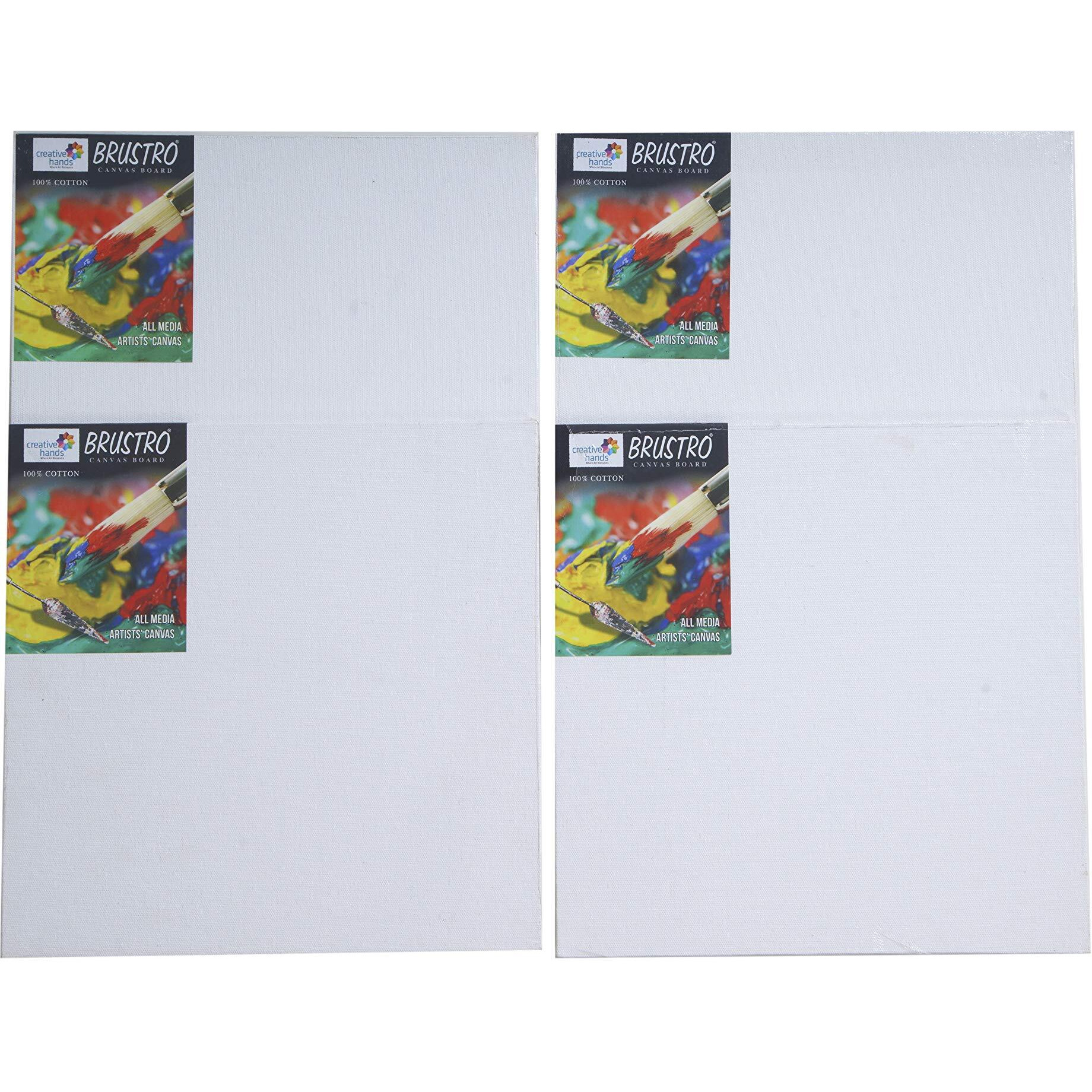 Brustro Artists (12 X 12 Inch) 100% Cotton Canvas Board, Medium Grain, 4 Mm Thickness, Pack Of 4, Suitable For Oil And Acrylic Paintings