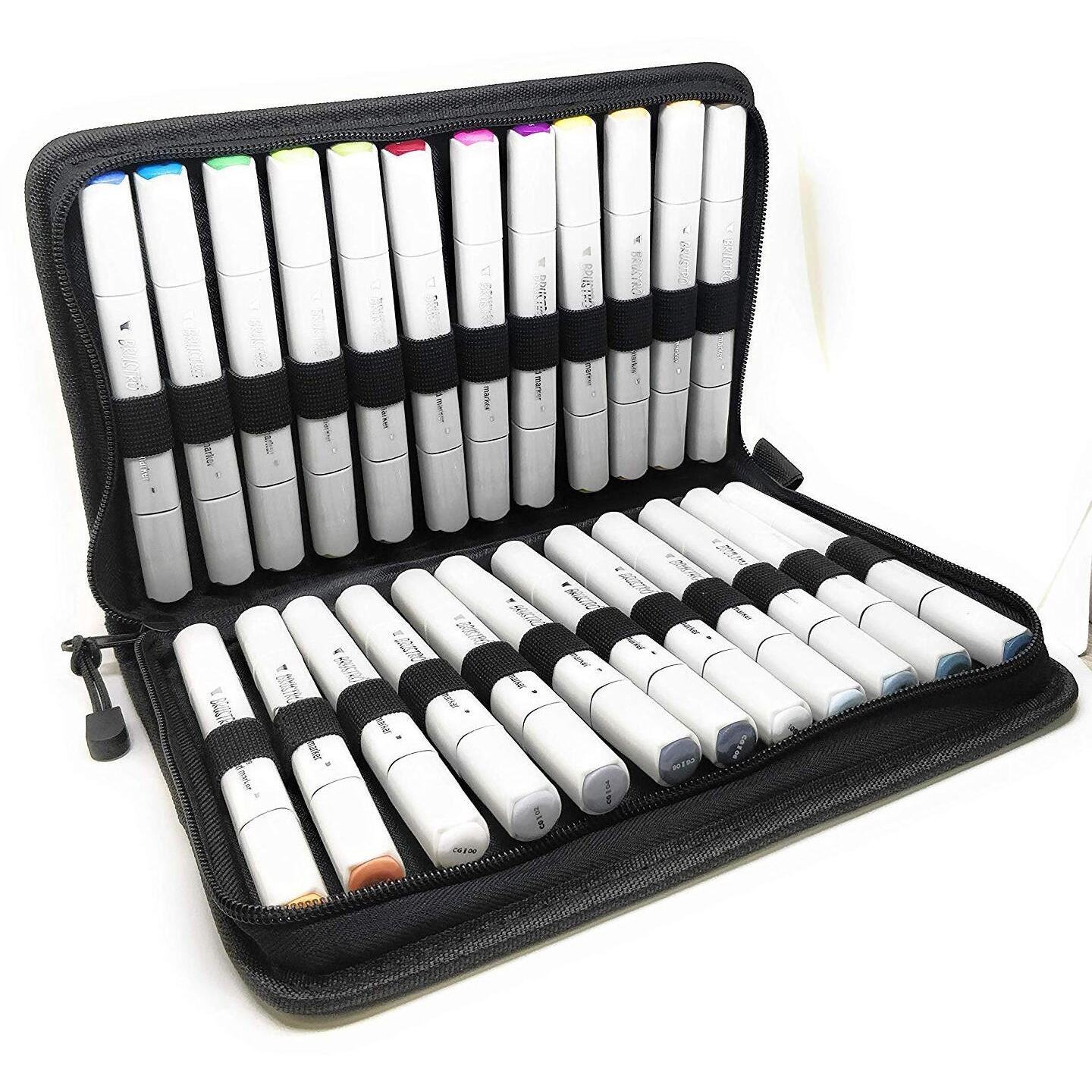 Brustro Twin Tip Alcohol Based Marker Set Of 24 Basic (B) In Crossline Pp See Through Box|Tip Size - Broad 1-7Mm Line,Fine 0.7Mm|Ideal For Texturing, Sketching,Graffiti,Comic Artist,Fine Art Student