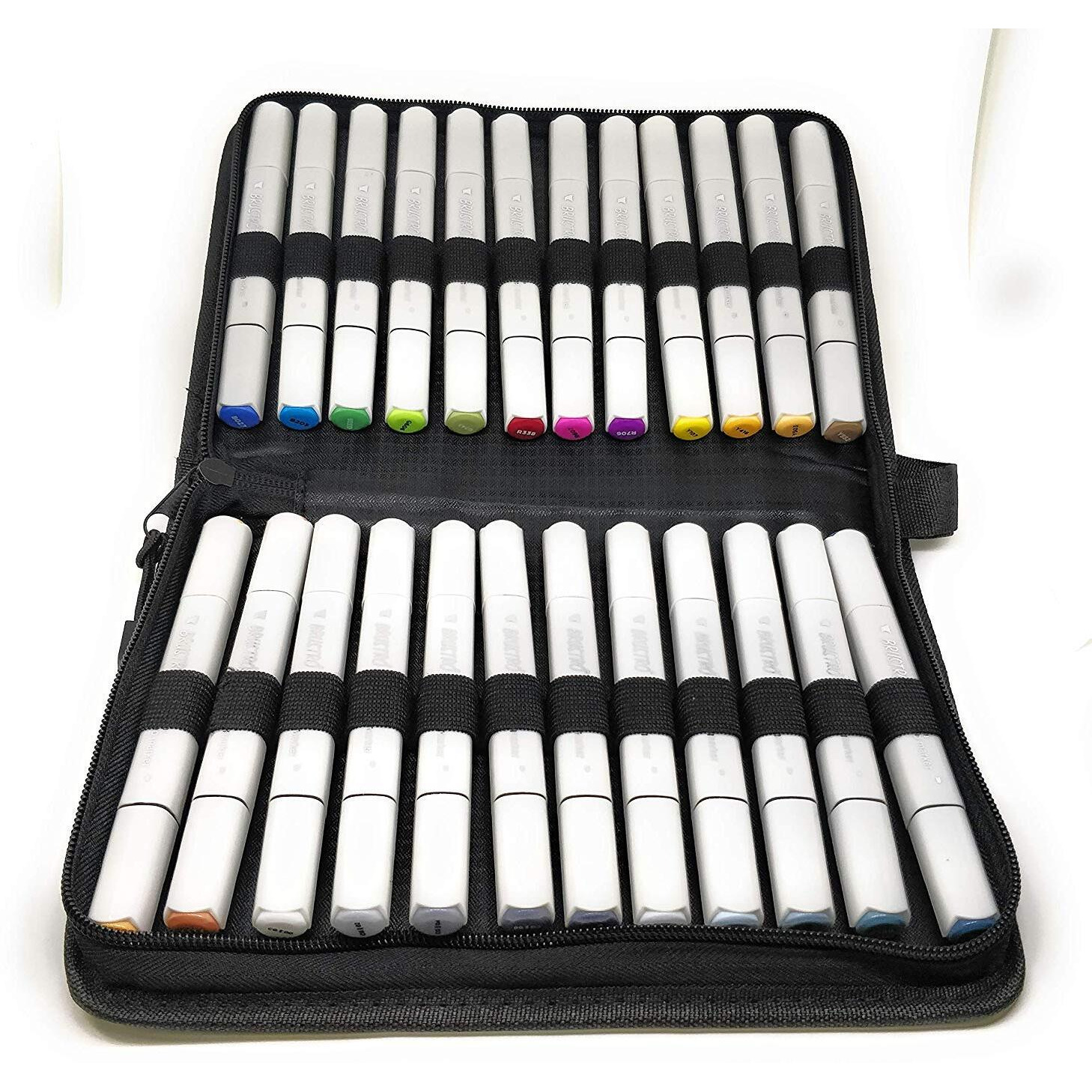 Brustro Twin Tip Alcohol Based Marker Set Of 24 Basic (B) In Crossline Pp See Through Box|Tip Size - Broad 1-7Mm Line,Fine 0.7Mm|Ideal For Texturing, Sketching,Graffiti,Comic Artist,Fine Art Student