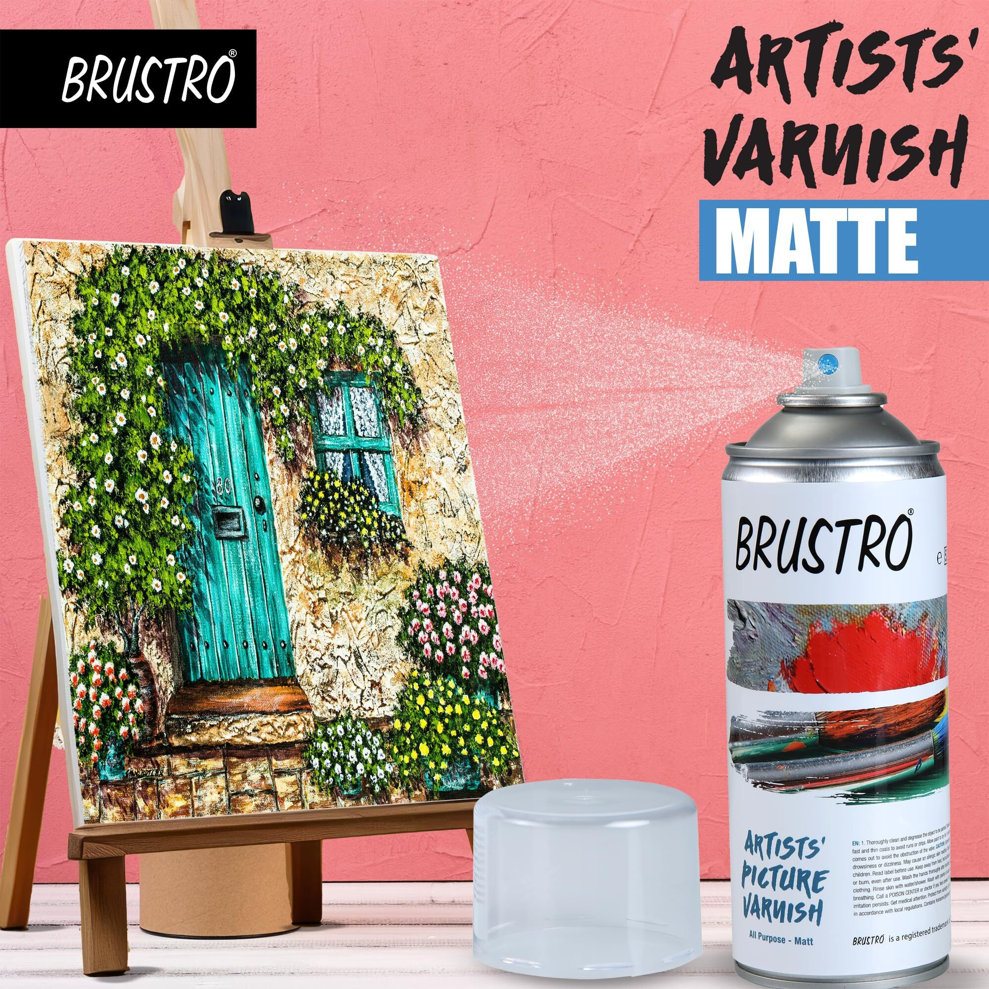 Brustro Artist's Picture Varnish Spray Can|400Ml| Matte Finish |Perfect Coating On Acrylic Painting,Watercolours,Oil Paints,Non-Yellowing,Non Toxic,Transparent,Canvas,Paper, Artwork Protection.