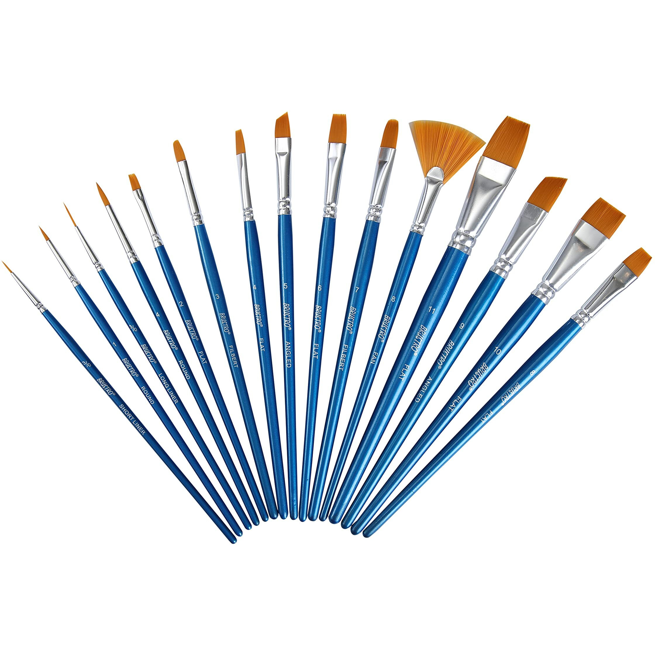 Brustro Synthetic Hair Short Handle Artists Brush Set Of 15 In A Premium Zippered Brush Wallet