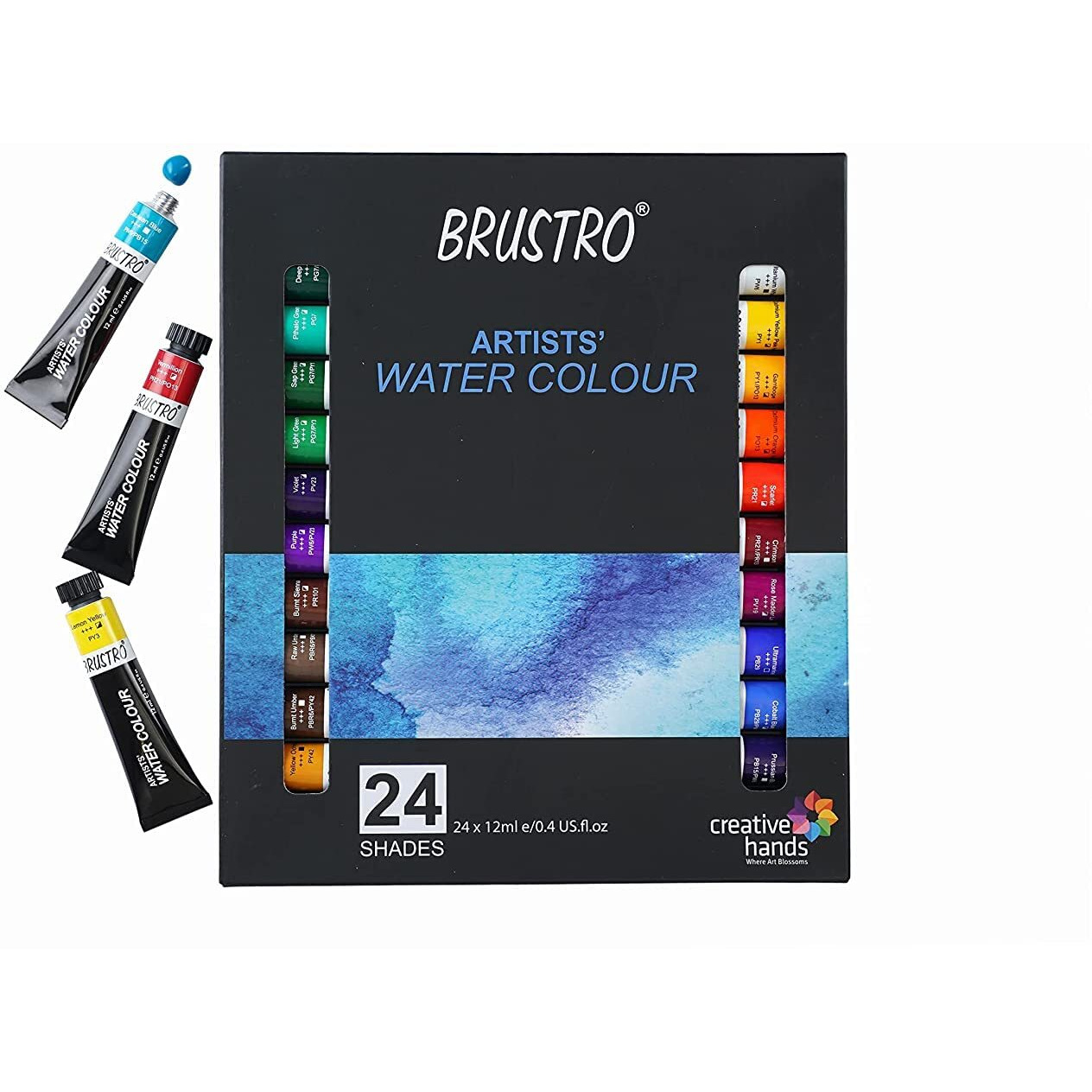 Brustro Artists Watercolour Paint Set Of 24X12Ml Tubes|Rich Pigments,Transparent,Intermixable Color |Ideal For Landscape,Portrait,Paper Painting,Professional,Fine Art