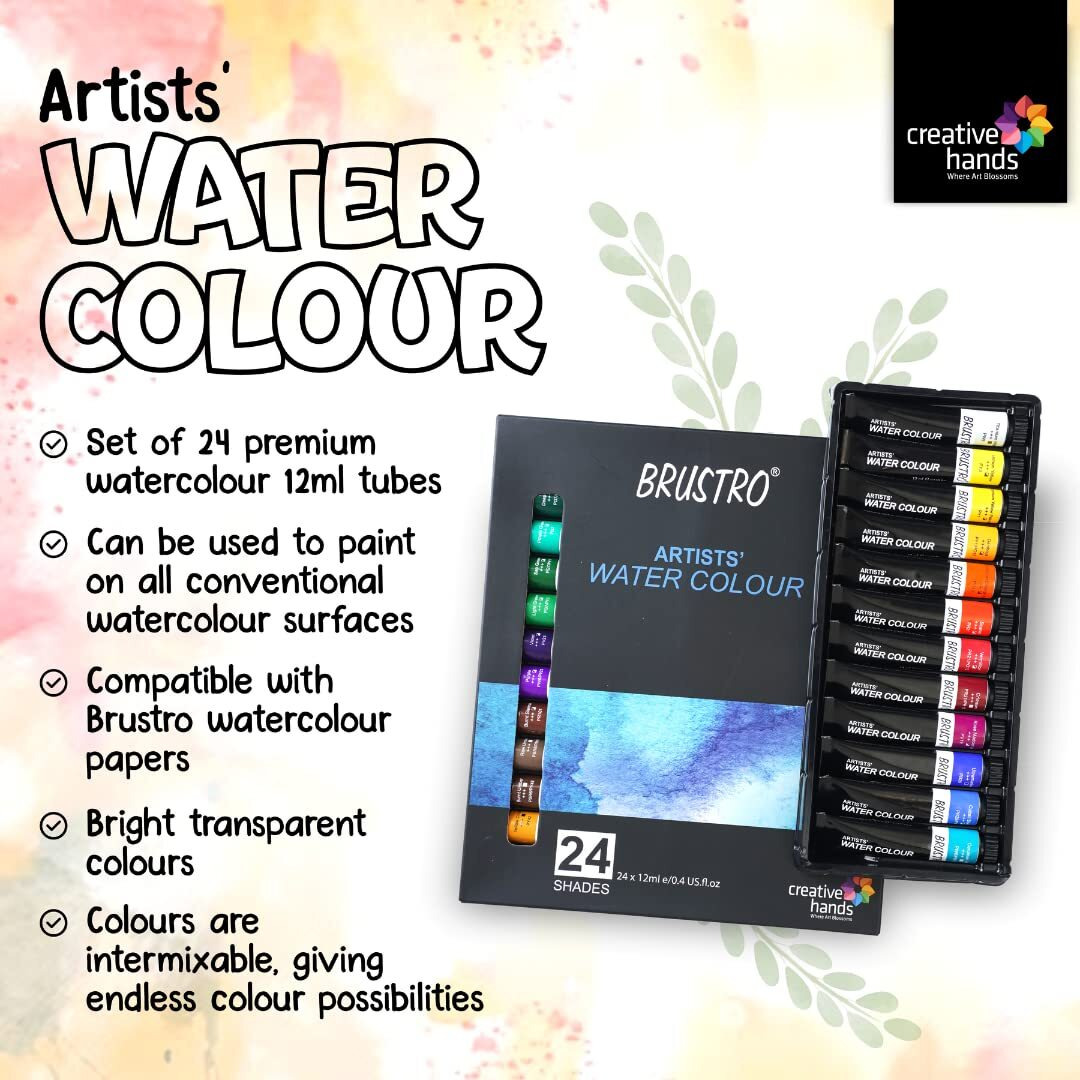 Brustro Artists Watercolour Paint Set Of 24X12Ml Tubes|Rich Pigments,Transparent,Intermixable Color |Ideal For Landscape,Portrait,Paper Painting,Professional,Fine Art