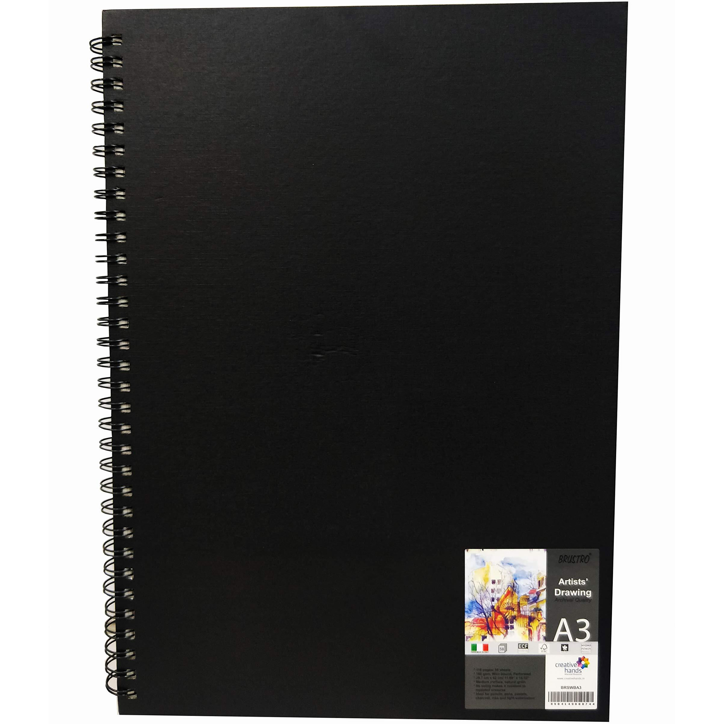 Brustro Artists Wiro Bound Sketch Book | A3, 116 Pages, 160 Gsm | Spiral, Ideal For Sketching, Shading, Drawing, Blending, Mandala, Fine Art, Portrait, Spiral, Professional, Fine Art Students.