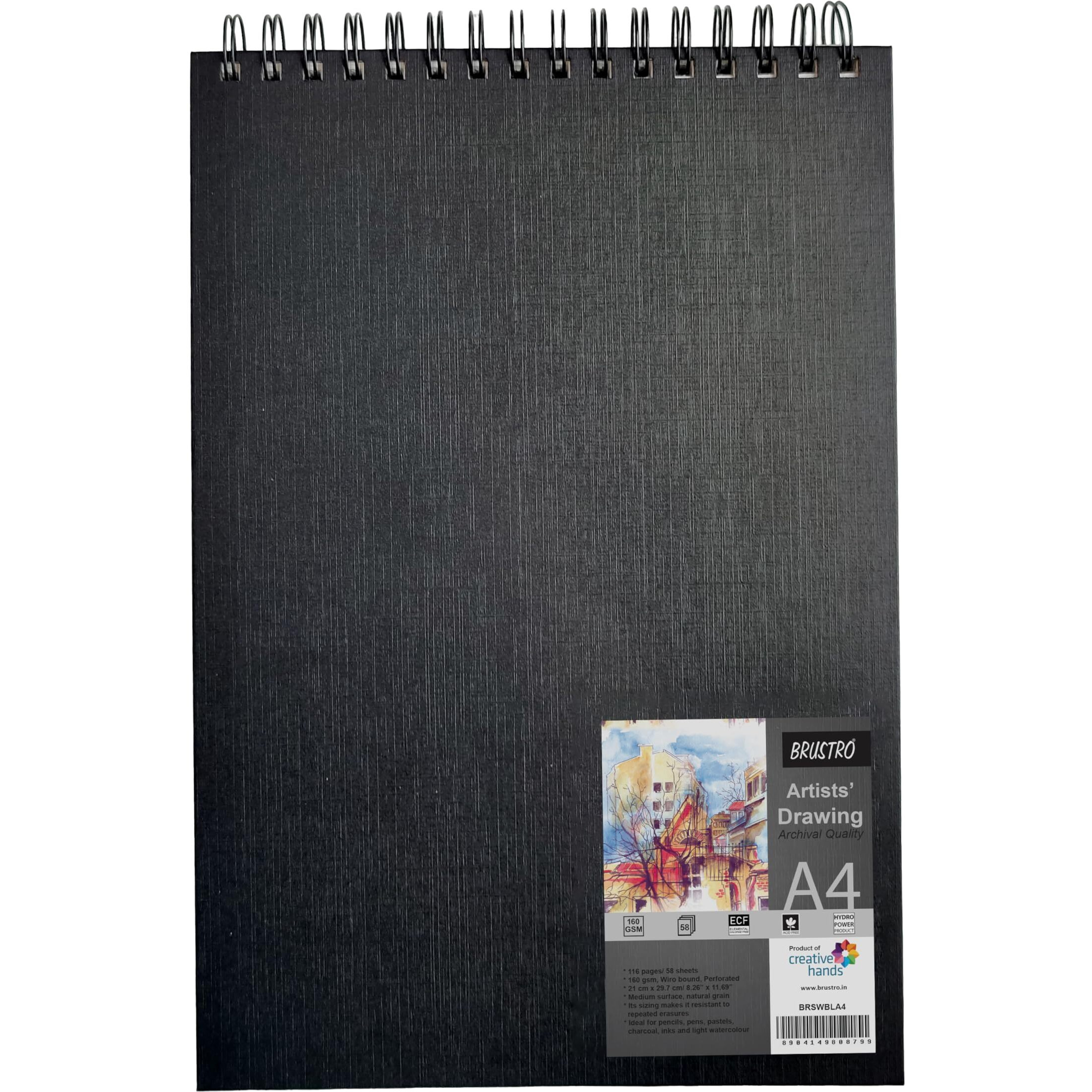 Brustro Artists Sketch Book Wiro Bound A4 Size, Landscape, 116 Pages, 160 Gsm (Acid Free)
