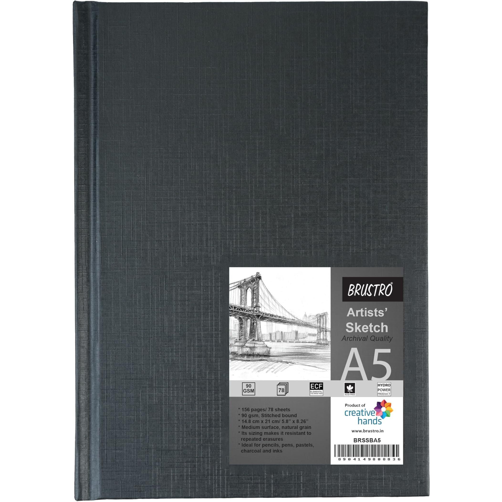Brustro Artists Stitched Bound Sketch Book, A5 Size, 156 Pages, 90 Gsm