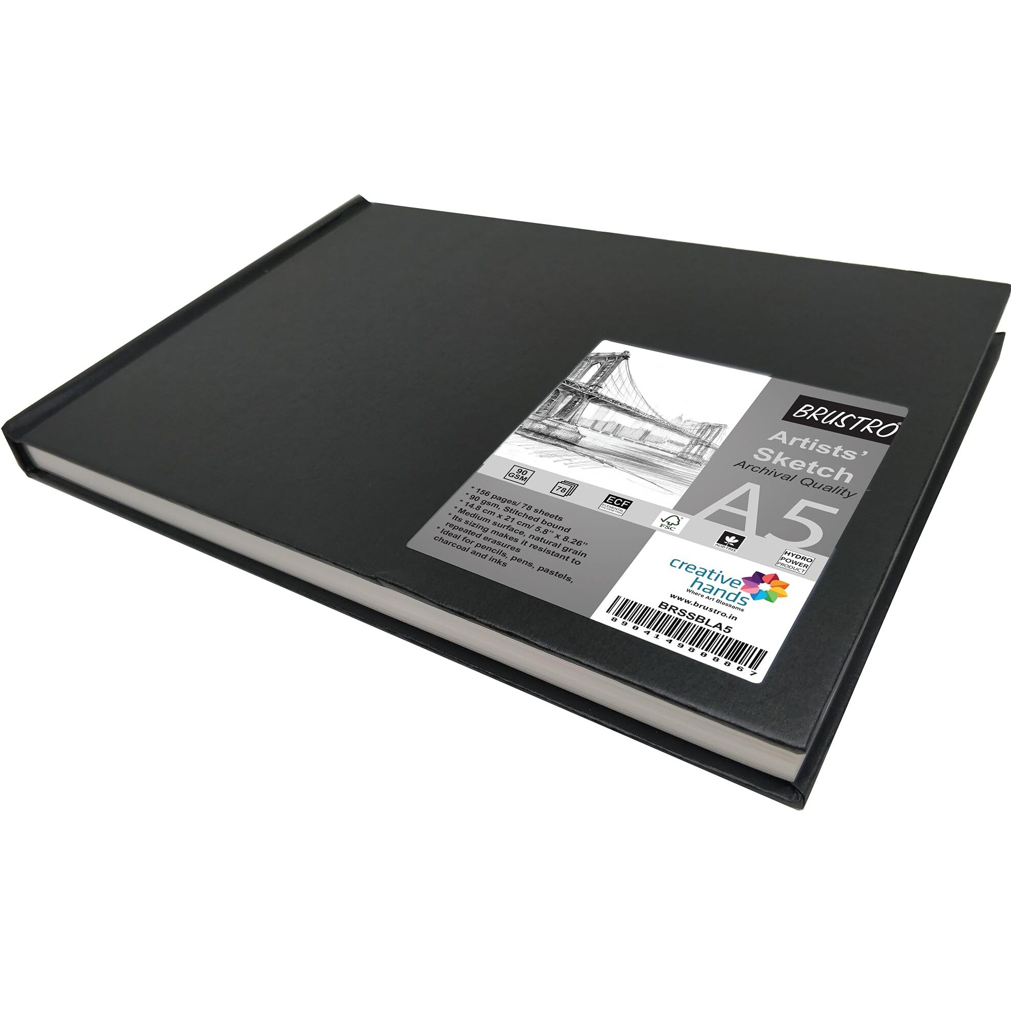 Brustro Artists Sketch Book Stitched Bound A5 Size, Landscape, 156 Pages, 90 Gsm (Acid Free Ivory Papers,Medium Surface,Natural Grain)|Ideal For Sketching,Shading,Drawing With Pencil,Charcoal,Graphite