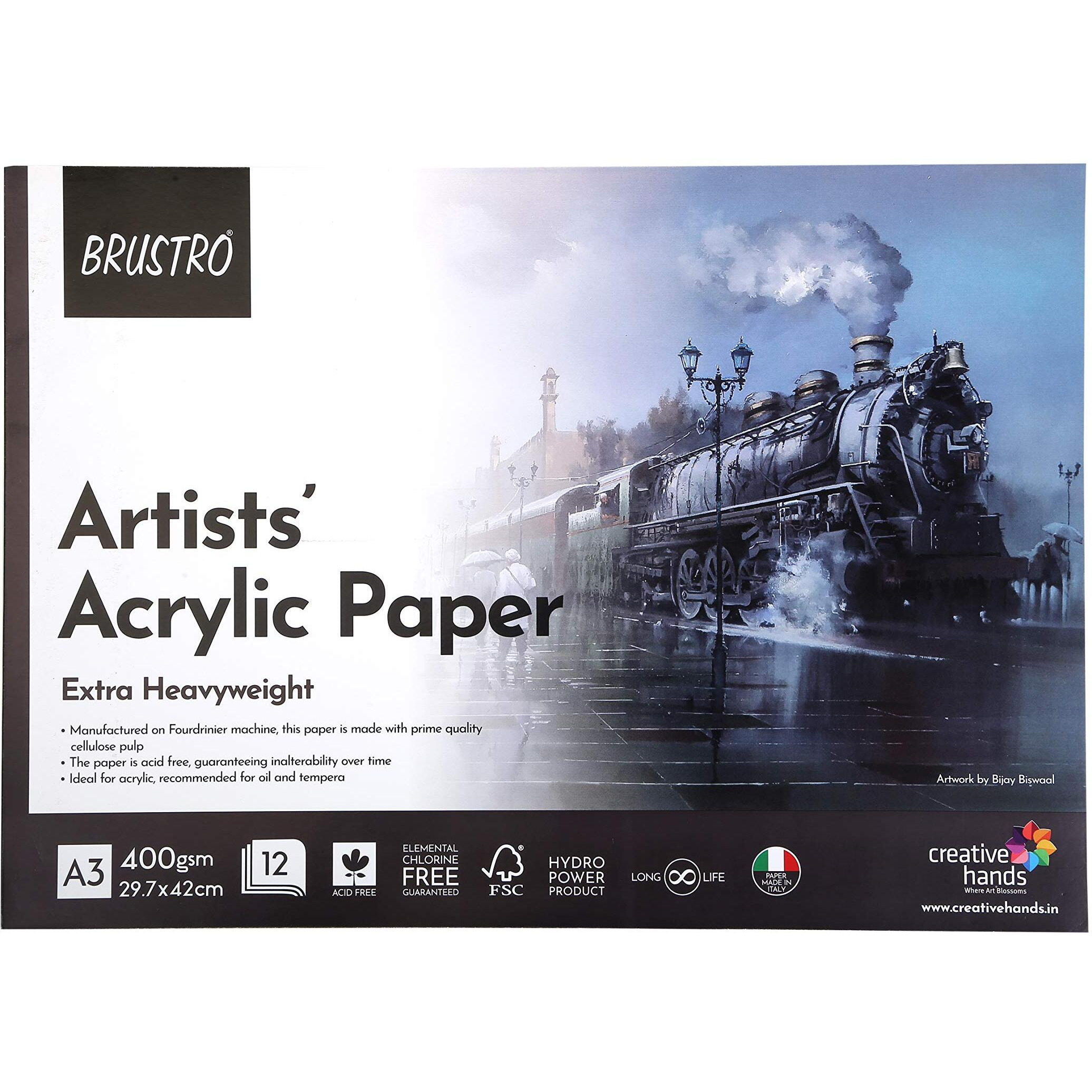 Brustro Artists Acrylic Glued Pad | 400 Gsm, A3, 12 Sheets | Ideal For Acrylic Painting, Oil & Tempera, Multipurpose Use For Students, Professionals.