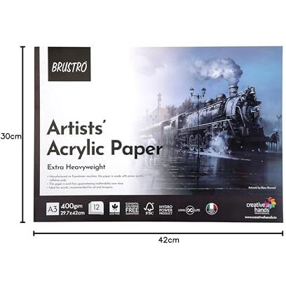 Brustro Artists Acrylic Glued Pad | 400 Gsm, A3, 12 Sheets | Ideal For Acrylic Painting, Oil & Tempera, Multipurpose Use For Students, Professionals.