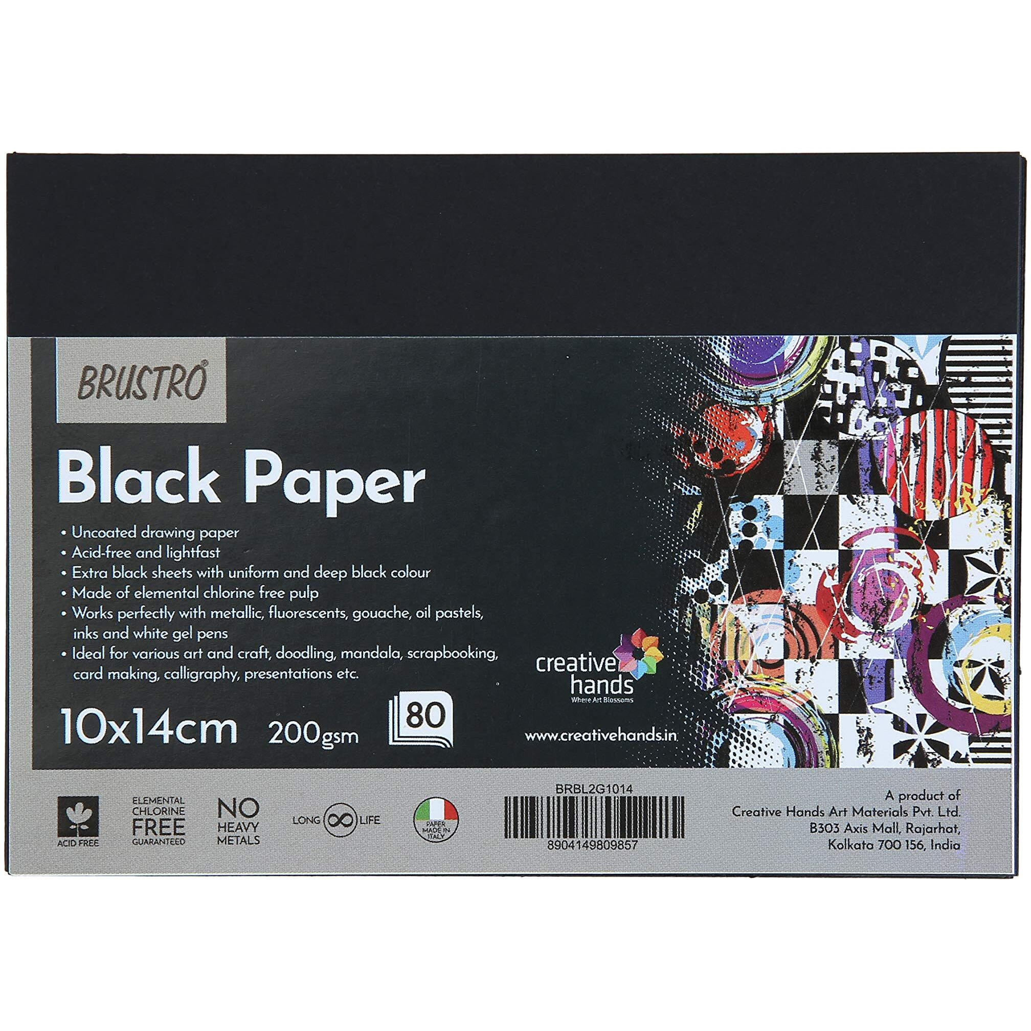 Brustro Black Paper - 200 Gsm Size (Small) 10 Cm X 14 Cm (Pack Of 80 Sheets)