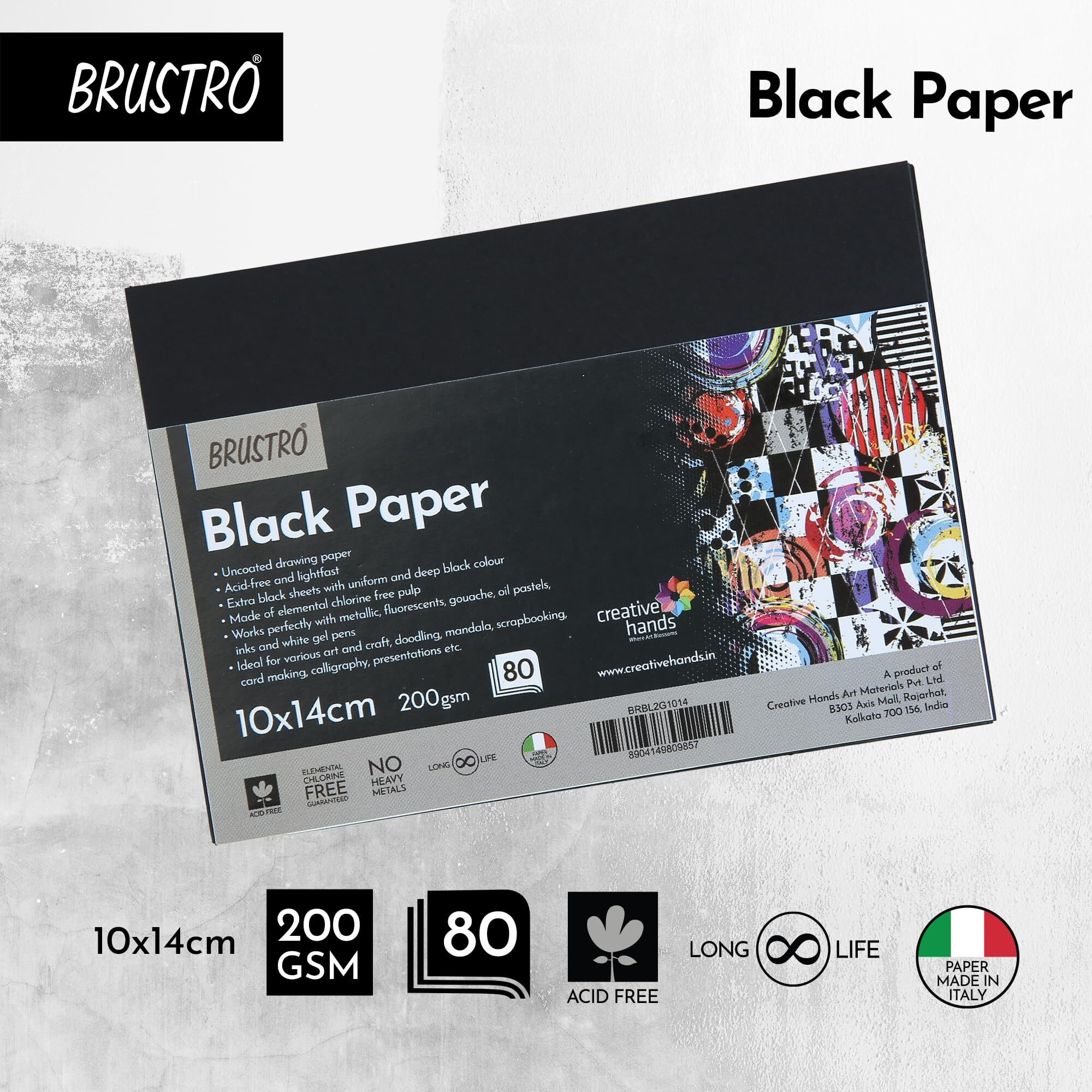 Brustro Black Paper - 200 Gsm Size (Small) 10 Cm X 14 Cm (Pack Of 80 Sheets)