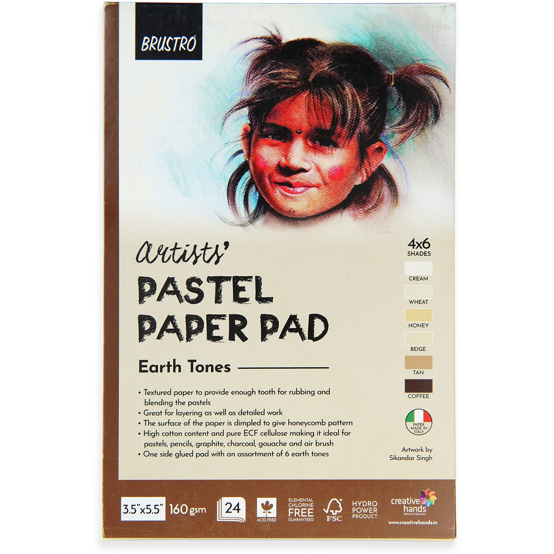 Brustro Artists Pastel Paper Pad Of 24 Sheets (160 Gsm), Colour  Earth Tones, Size  3.5X5.5