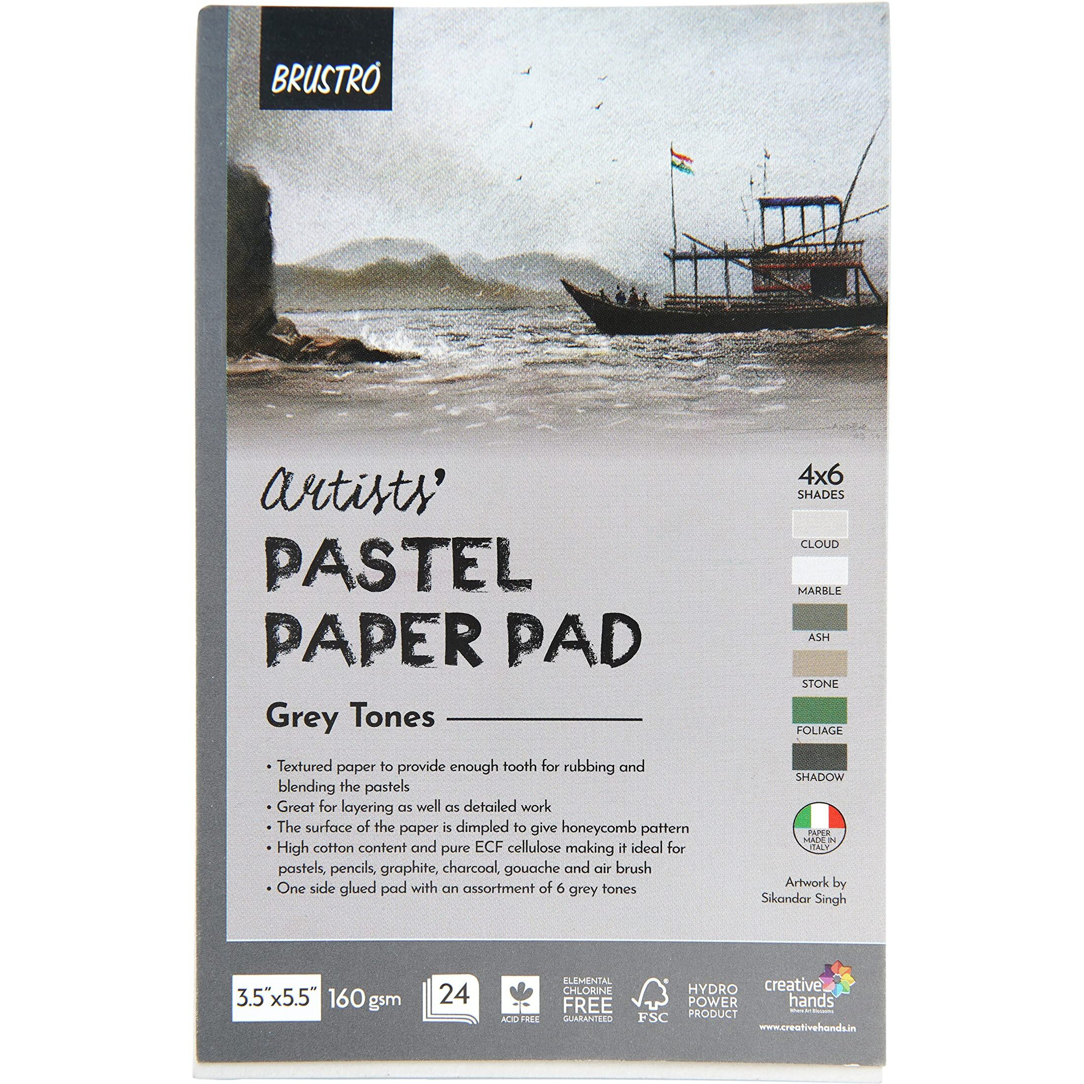 Brustro Artists Pastel Paper Pad | 24 Sheets (160 Gsm), Colour  Grey Tones, Size -3.5 X 5.5 Inches | Ideal For Pastels, Pencils, Graphite, Charcoal.