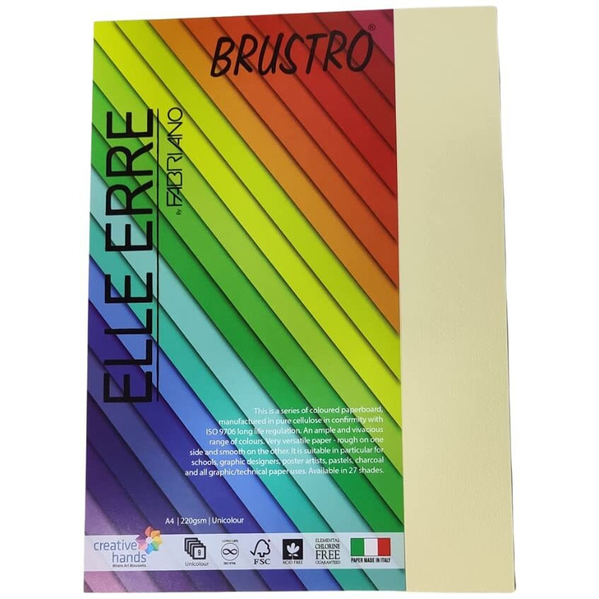 Brustro Elle Erre Coloured Card Stock Craft Paper A4 Size 220 Gsm Onice Colour,Pack Of 9 Sheets.Onyx Beige Shade|Ideal For Schools,Graphic Designers,Poster Artists With Pastel,Charcoal,Calligraphy,Pen