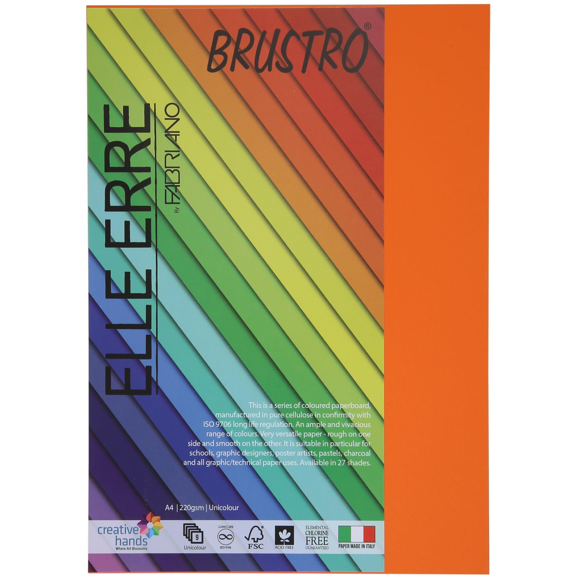 Brustro Elle Erre Coloured Card Stock Craft Paper A4 Size 220 Gsm Terra Bruciata Colour, Pack Of 9 Sheets. Burnt Umber Shade|Ideal For Schools,Poster Artists With Pastel,Charcoal,Calligraphy,Pen