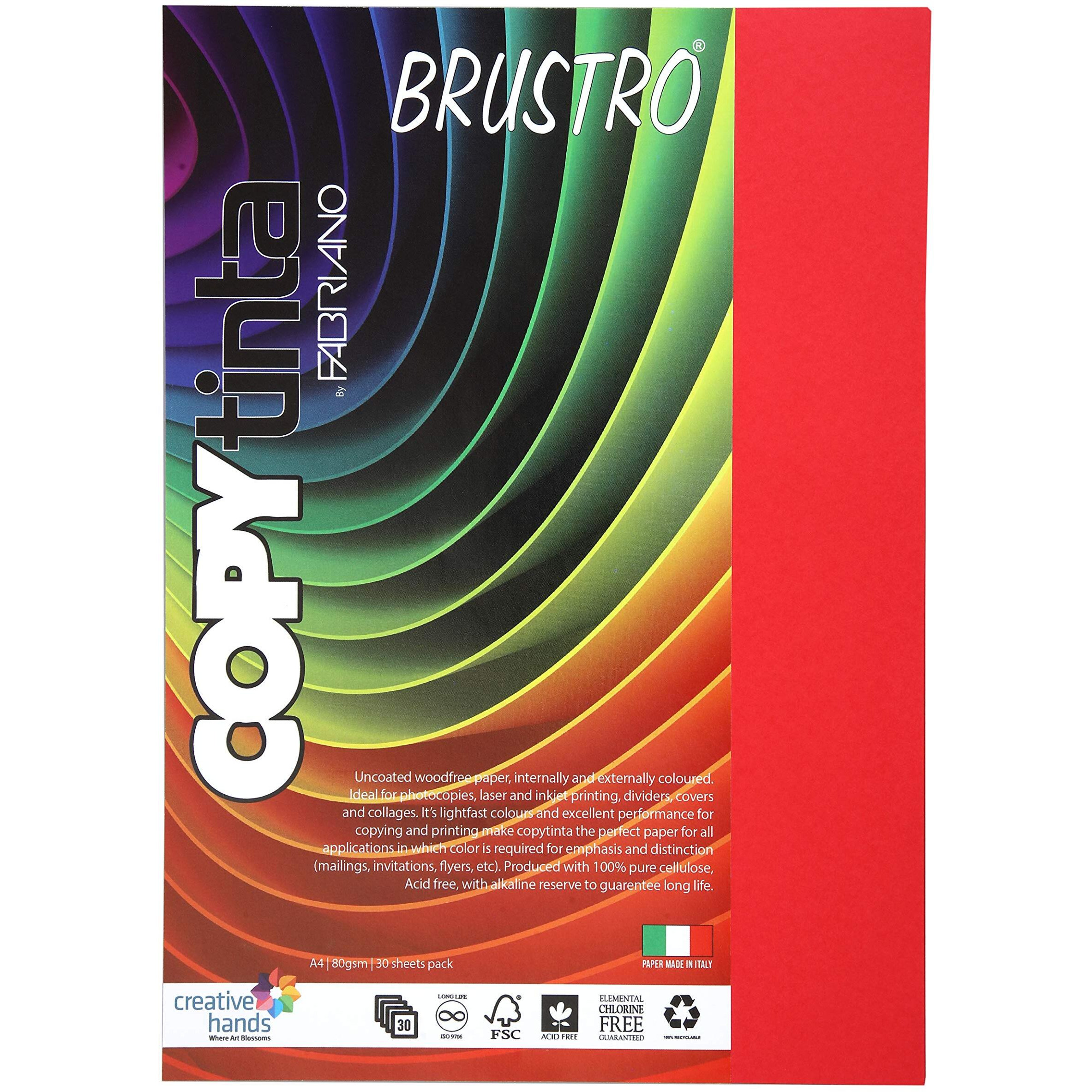 Brustro Copytinta Craft Paper Red Shade (Rosso) | A4 Size | 80 Gsm | Pack Of 30 Sheets | Double Side Colors, Ideal For Origami Ideas, Printing, Office Use, Stationery, Diy Art,Students, Professionals