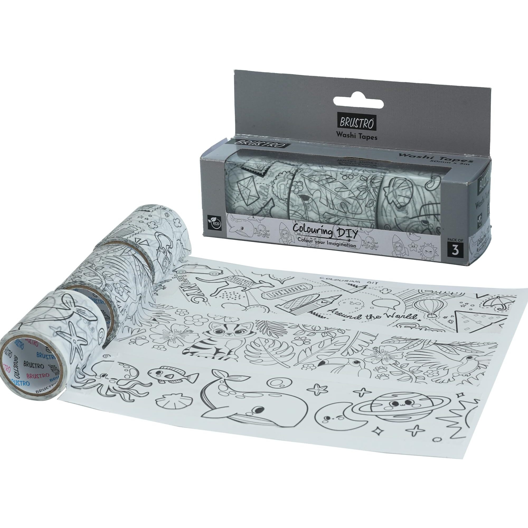 Brustro Washi Masking Tapes Diy Colouring Tapes, 50 Mm X 5 Mtrs (Set Of 3)