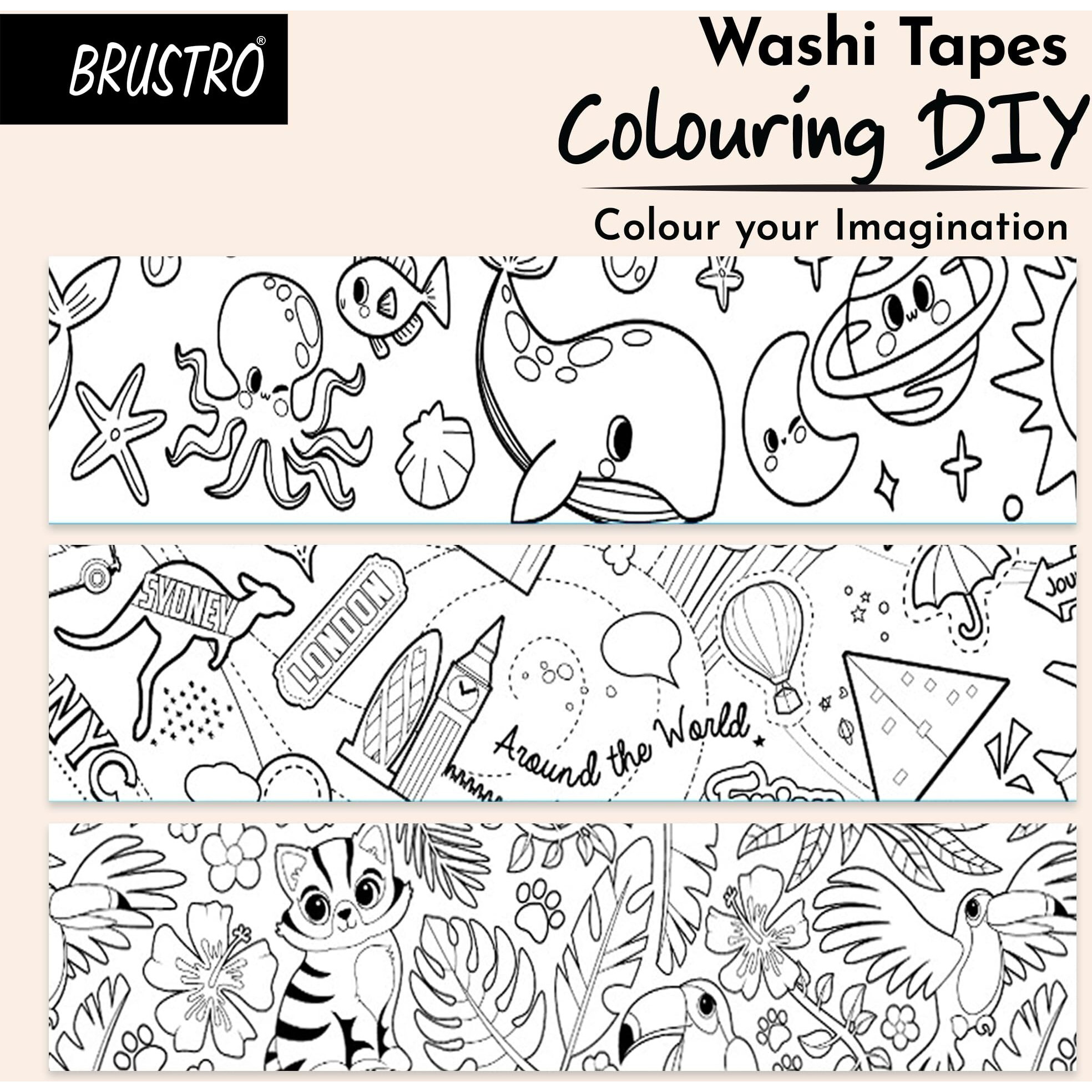 Brustro Washi Masking Tapes Diy Colouring Tapes, 50 Mm X 5 Mtrs (Set Of 3)