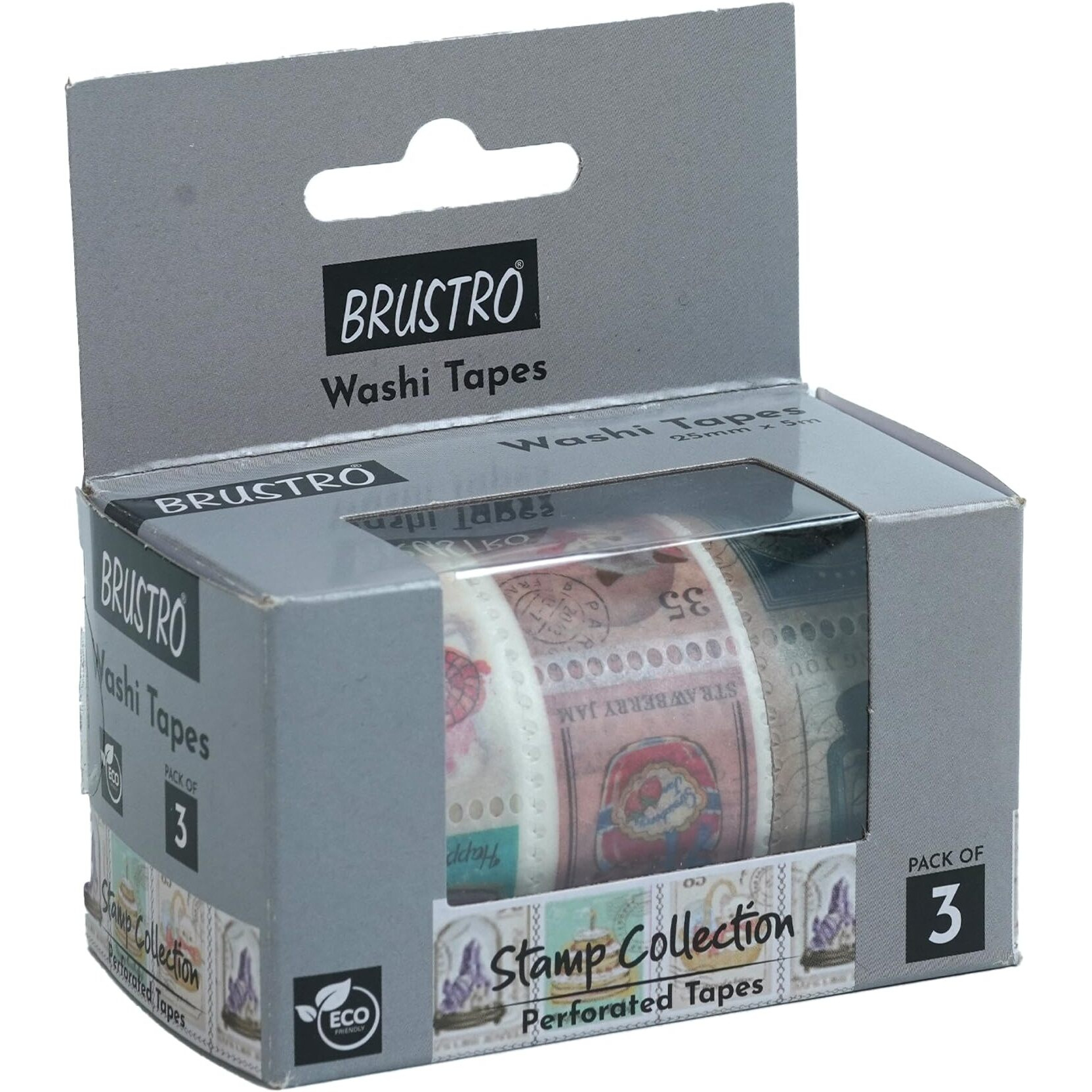 Brustro Washi Masking Tapes Stamp Collection Shade, 25 Mm X 5 Mtrs (Set Of 3)