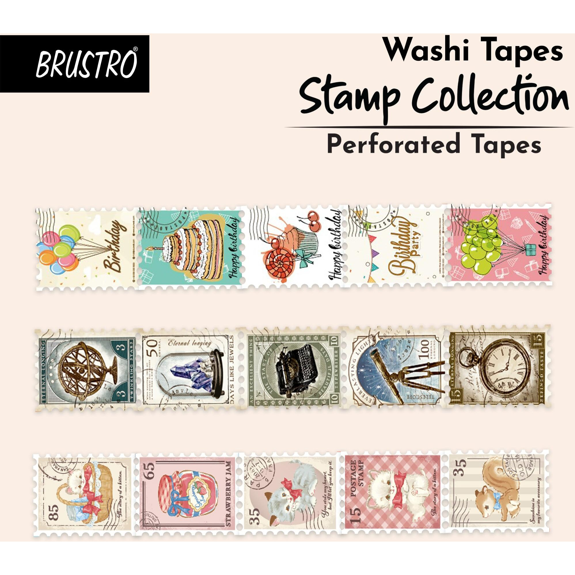 Brustro Washi Masking Tapes Stamp Collection Shade, 25 Mm X 5 Mtrs (Set Of 3)