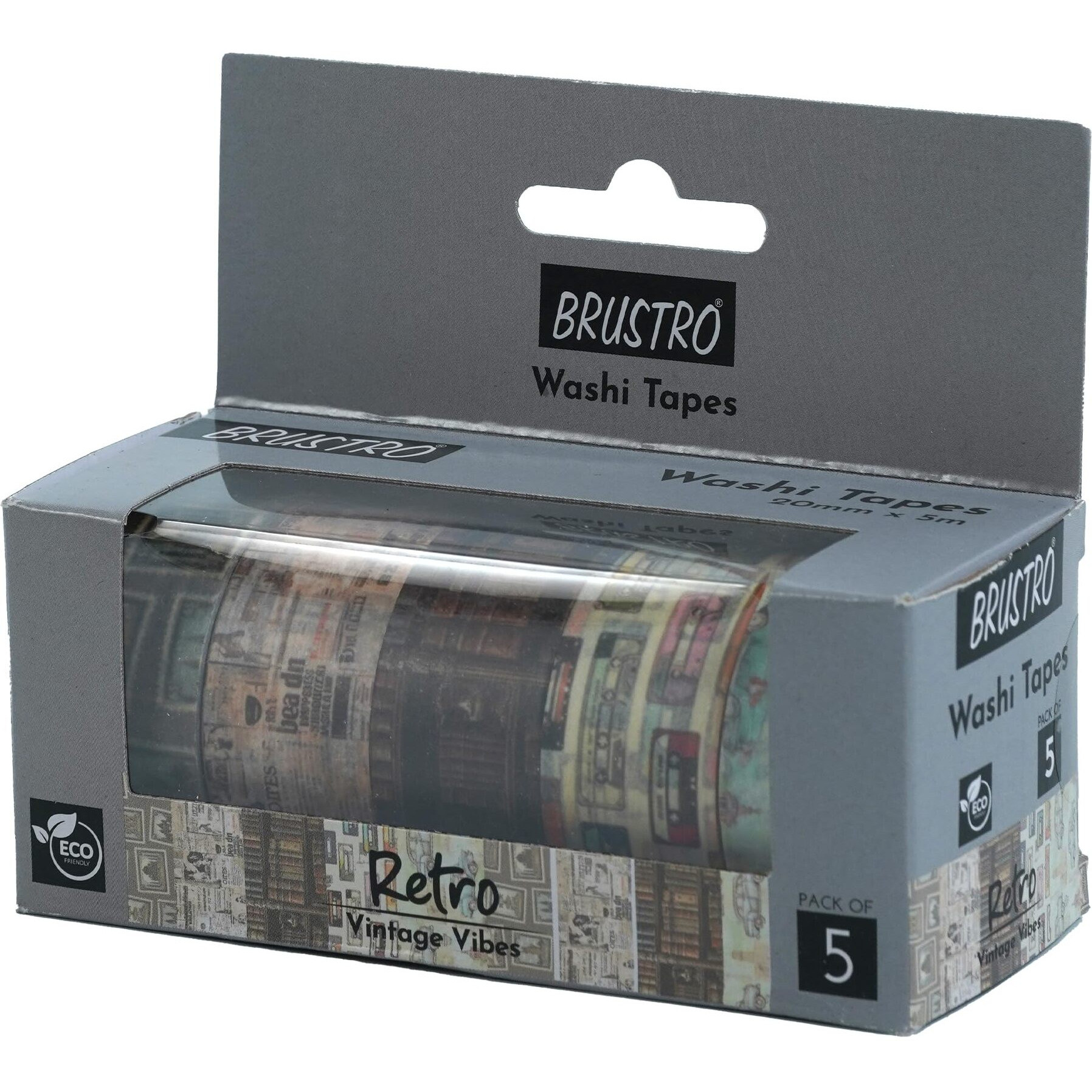 Brustro Washi Masking Tapes Retro Series, 20 Mm X 5 M (Set Of 5)