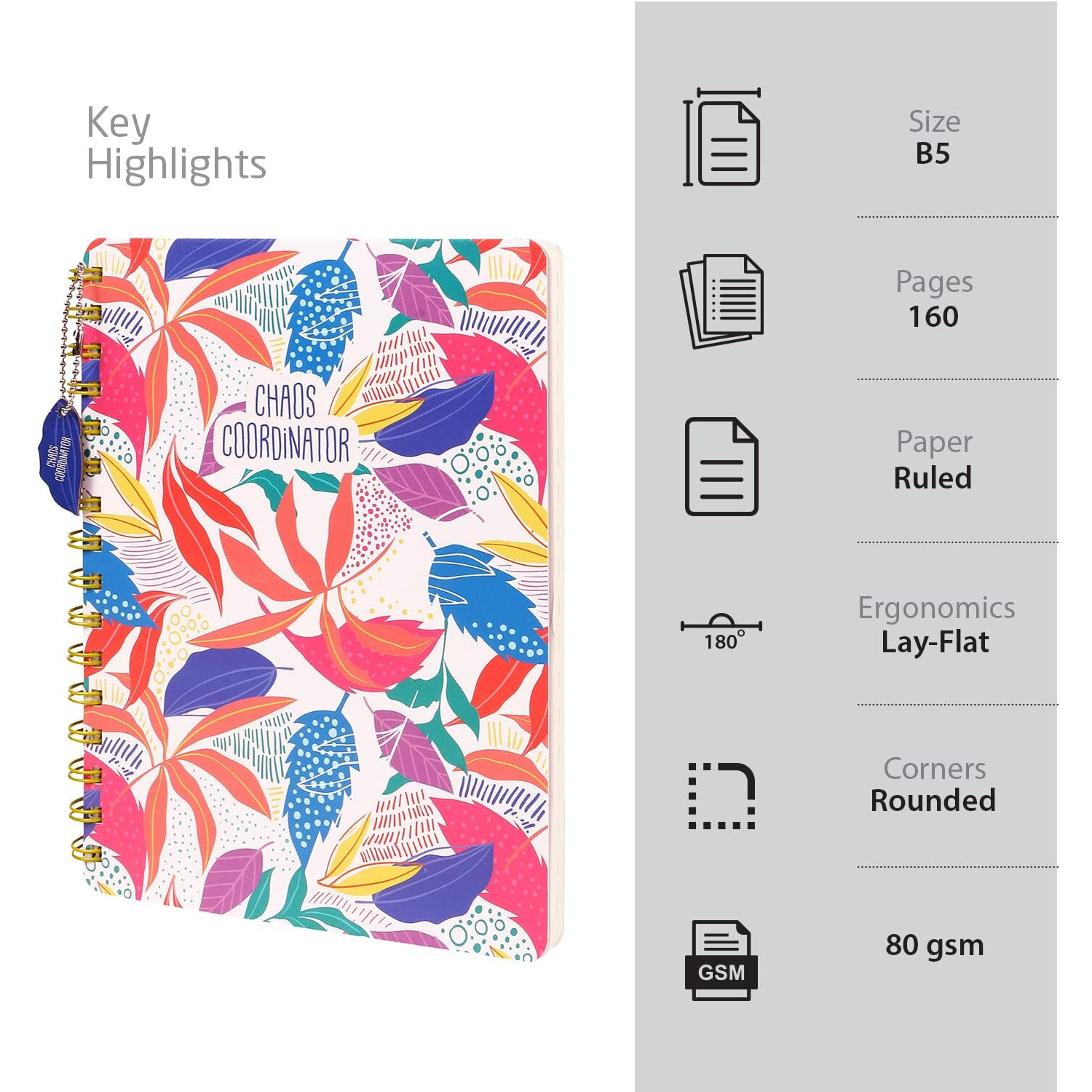 Doodle Hard Bound Spiral Notebook Diary With Bookmark Dangler And Sticker Pages I B5 I Undated I 160 Ruled Pages I 80 Gsm (Chaos Coordinator)